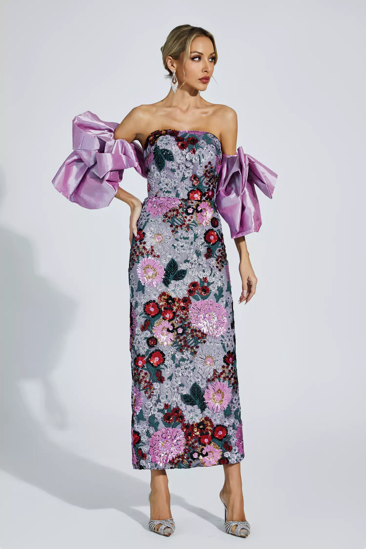Doris Purple Flower Embellishment Dress