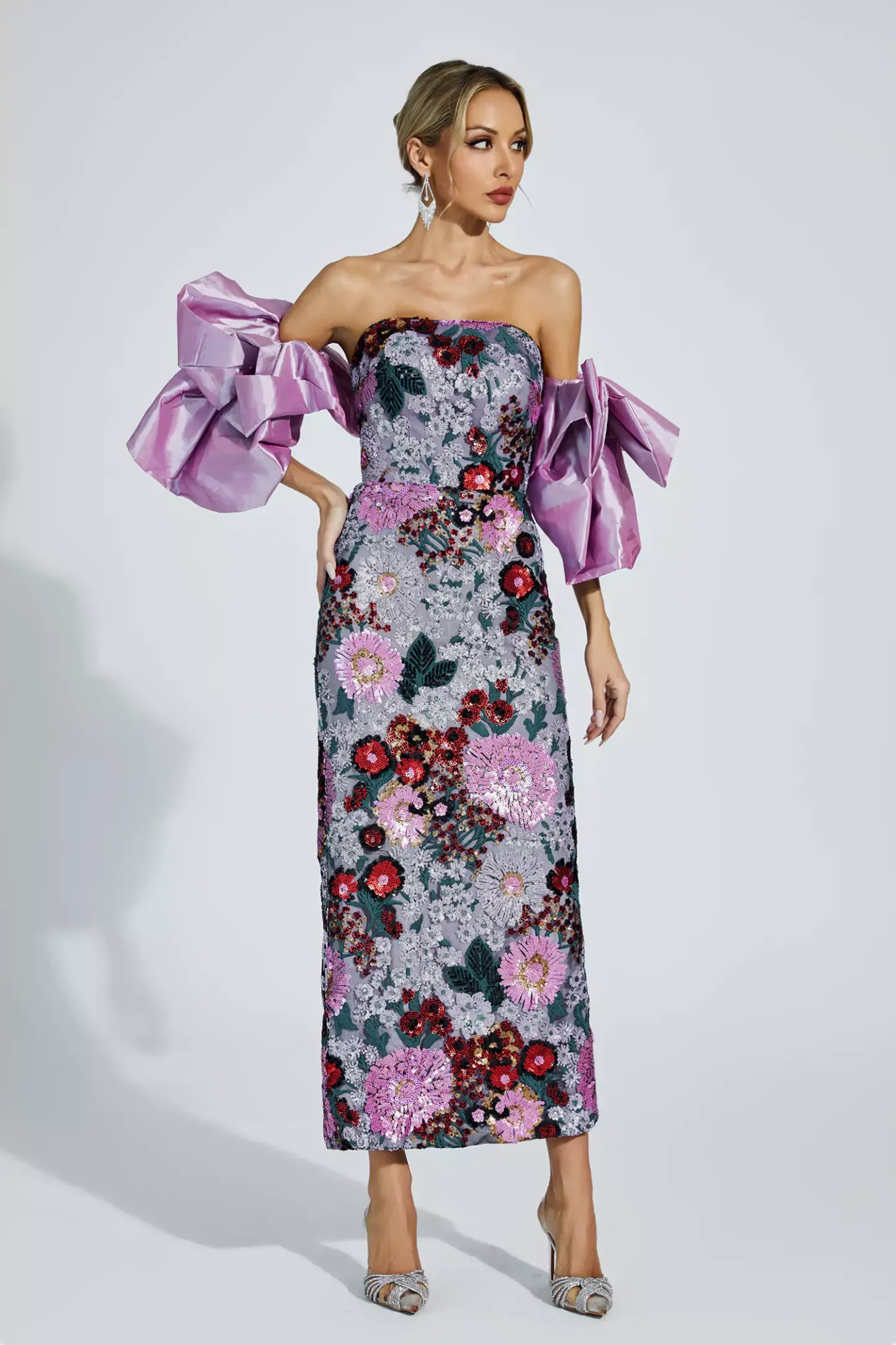 Doris Purple Flower Embellishment Dress