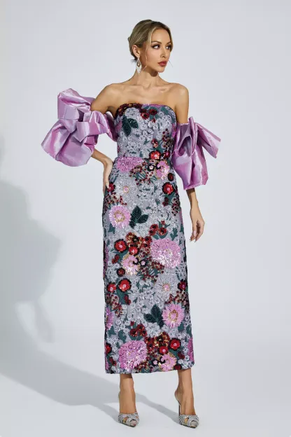 Doris Purple Flower Embellishment Dress