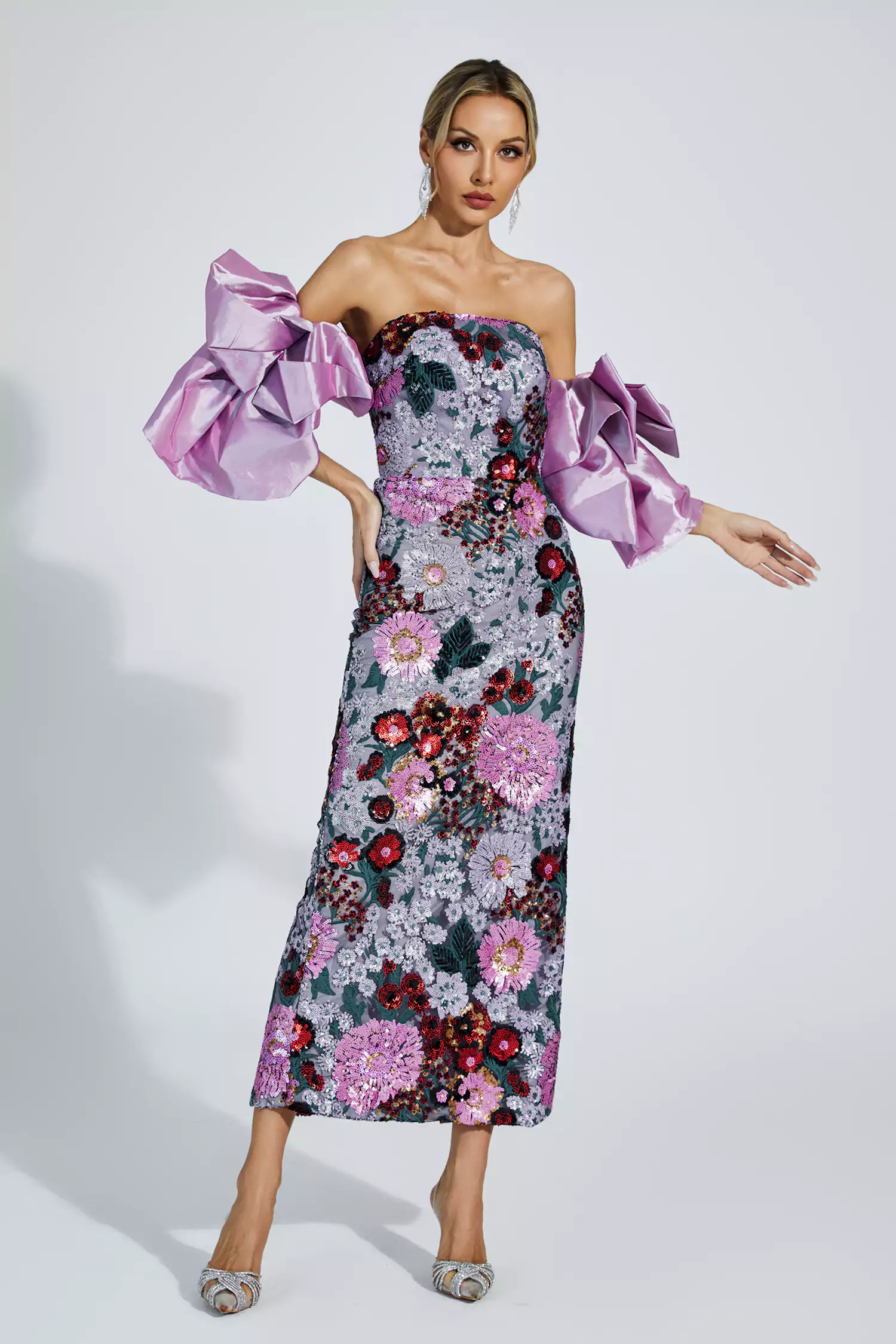 Doris Purple Flower Embellishment Dress
