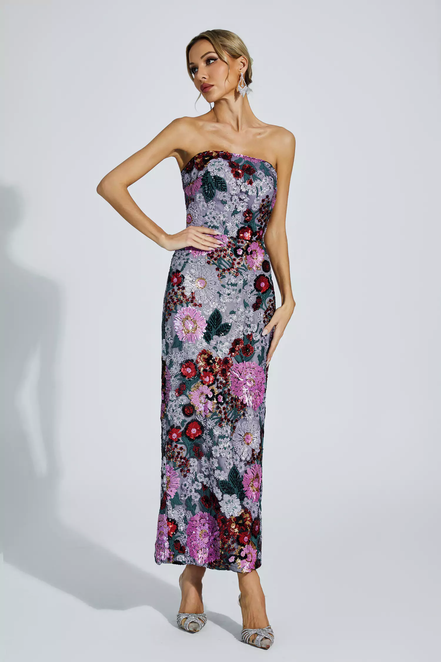 Doris Purple Flower Embellishment Dress