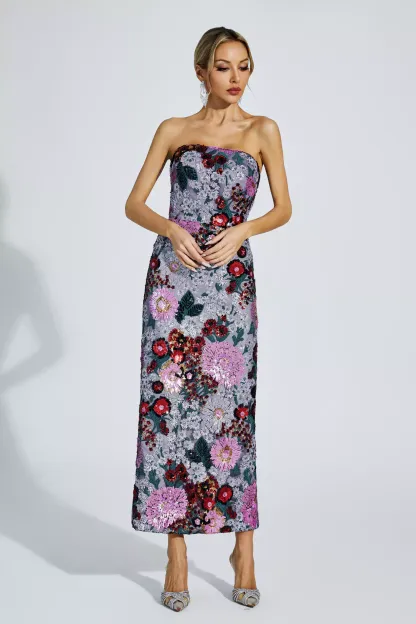 Doris Purple Flower Embellishment Dress