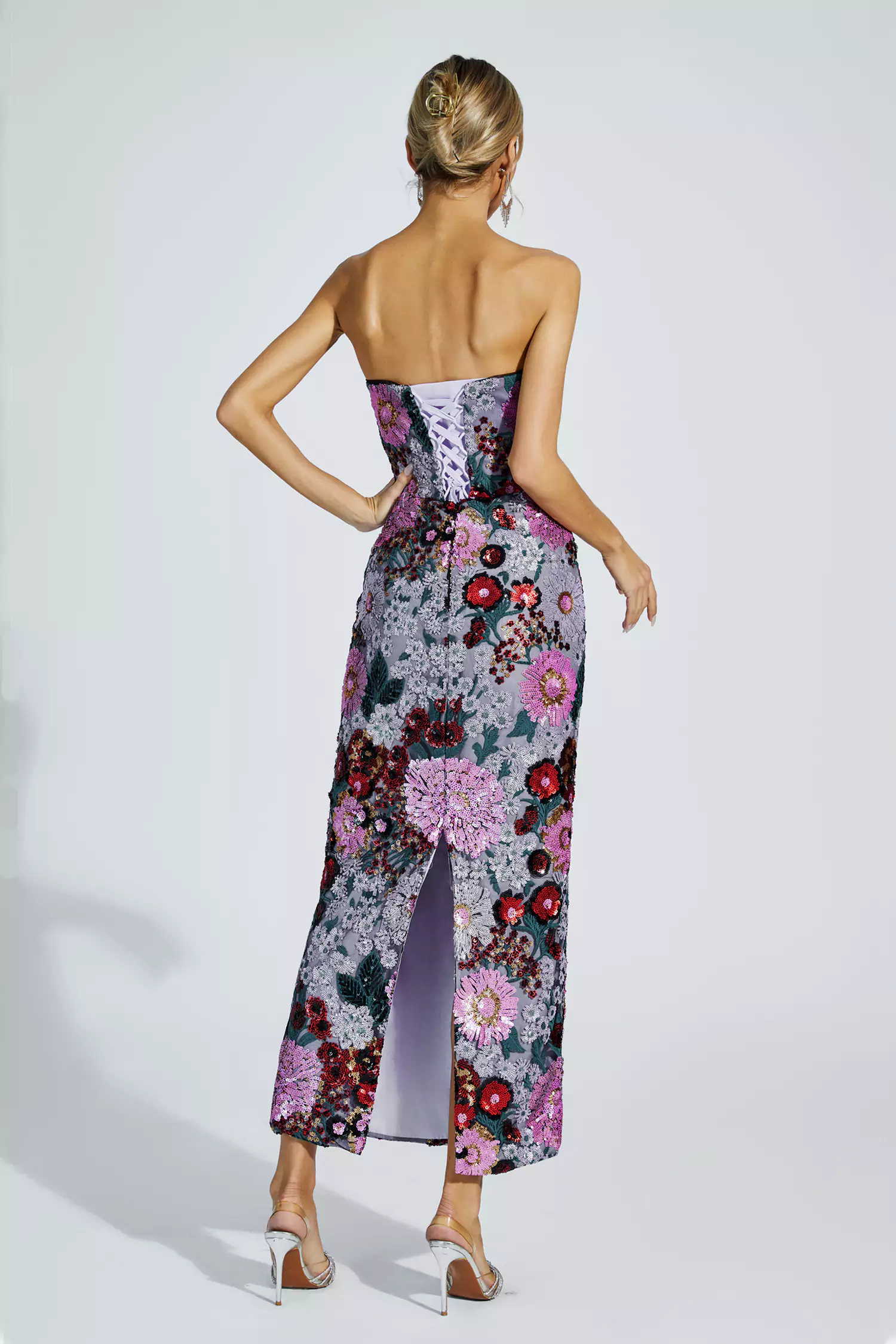 Doris Purple Flower Embellishment Dress