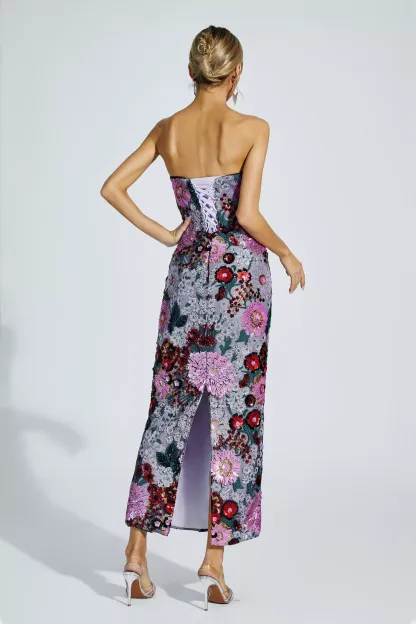 Doris Purple Flower Embellishment Dress