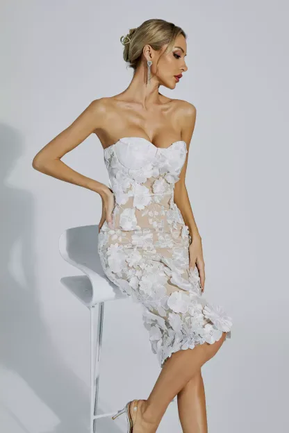 Bradley White Lace Flower Off-shoulder Dress