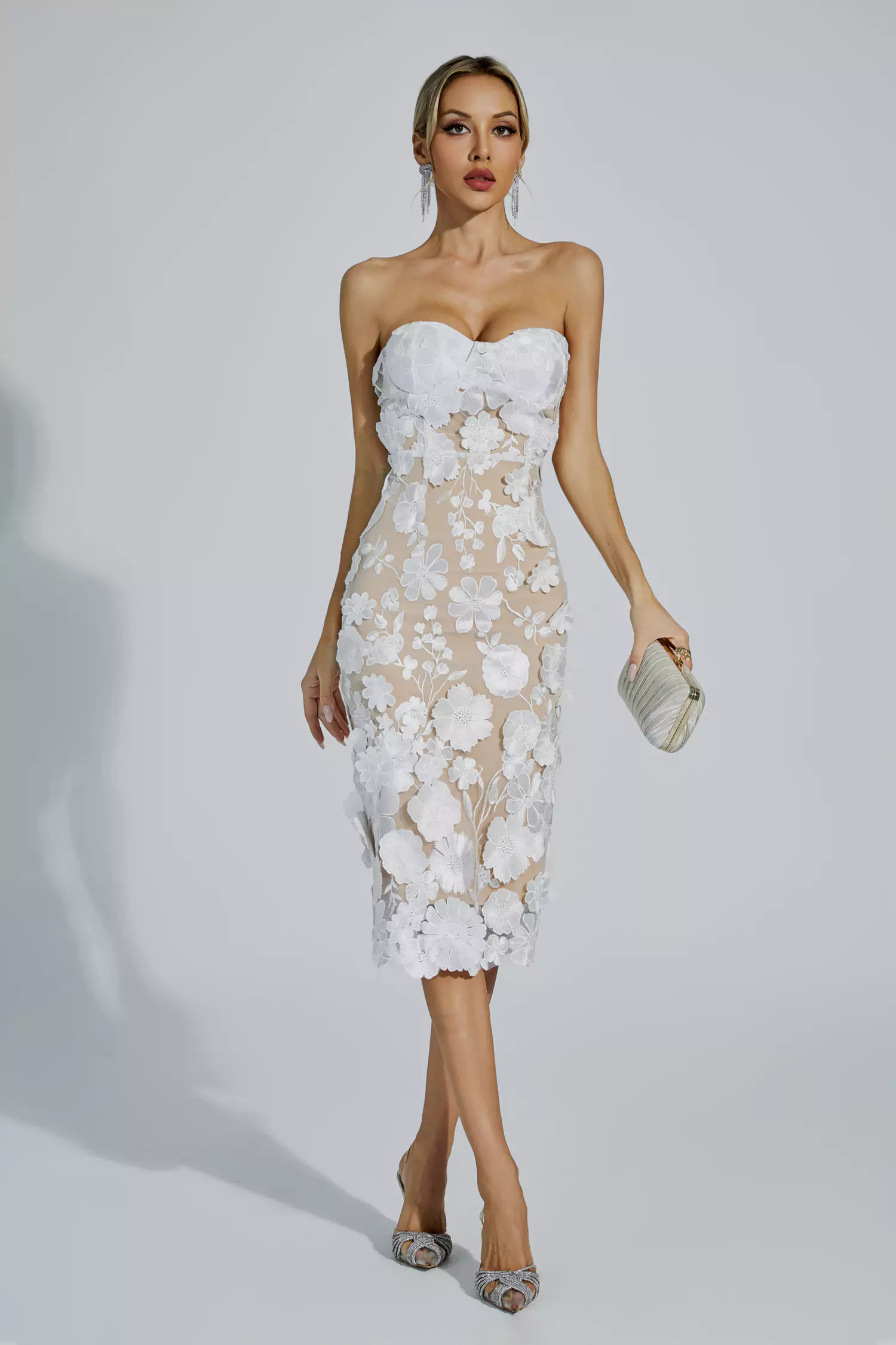 Bradley White Lace Flower Off-shoulder Dress