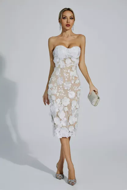 Bradley White Lace Flower Off-shoulder Dress
