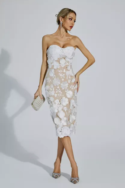 Bradley White Lace Flower Off-shoulder Dress