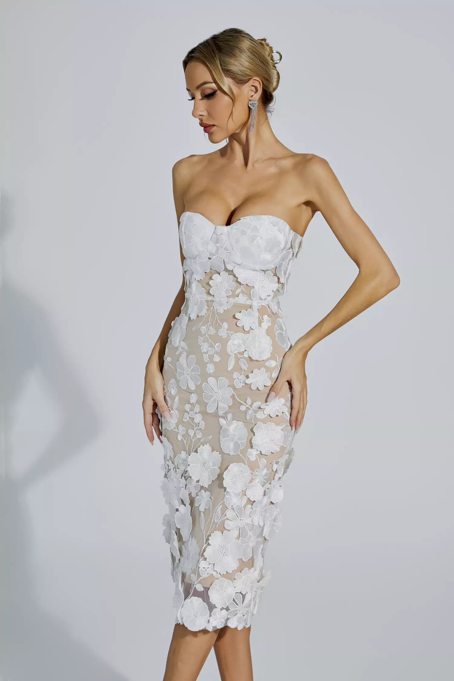 Bradley White Lace Flower Off-shoulder Dress
