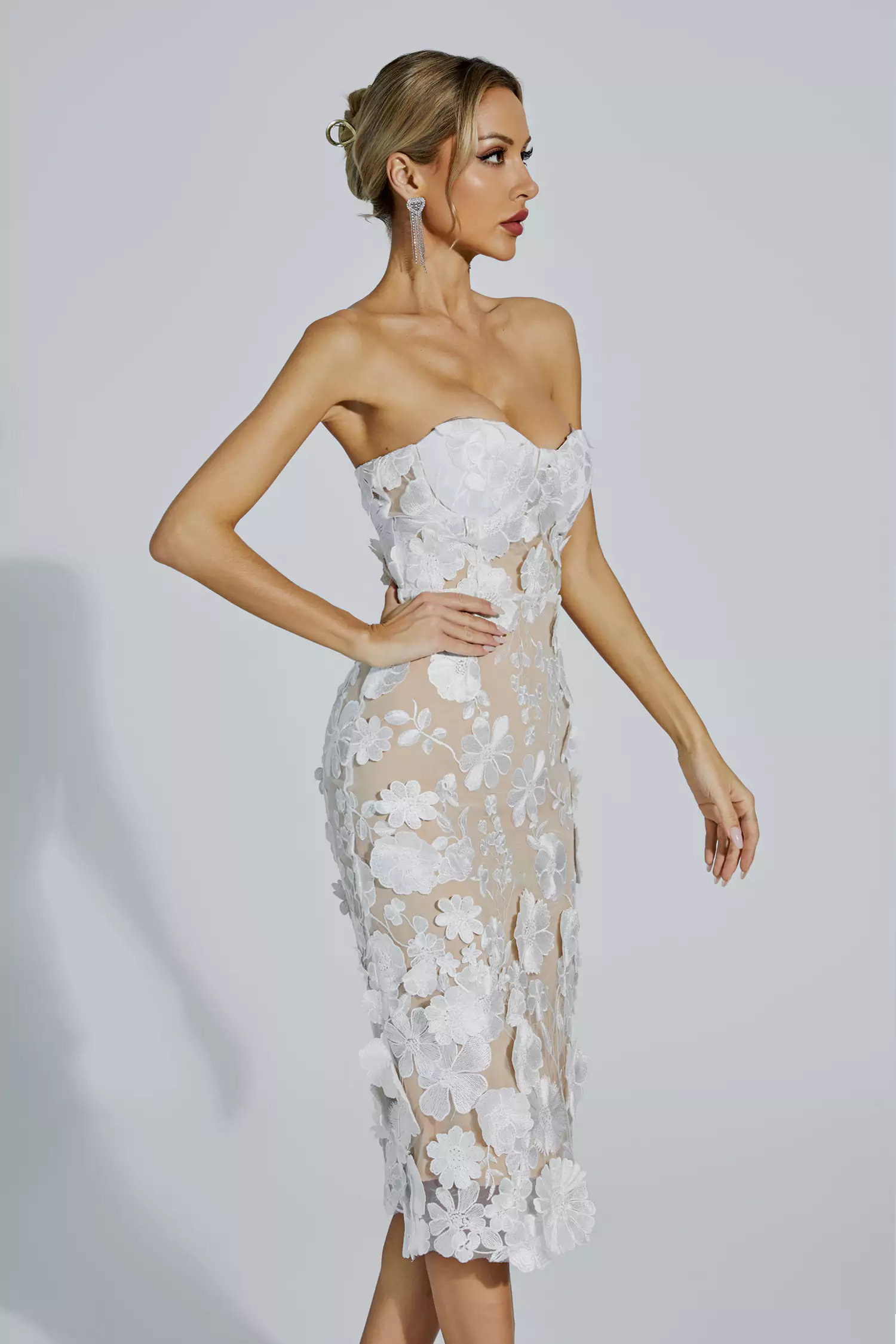 Bradley White Lace Flower Off-shoulder Dress