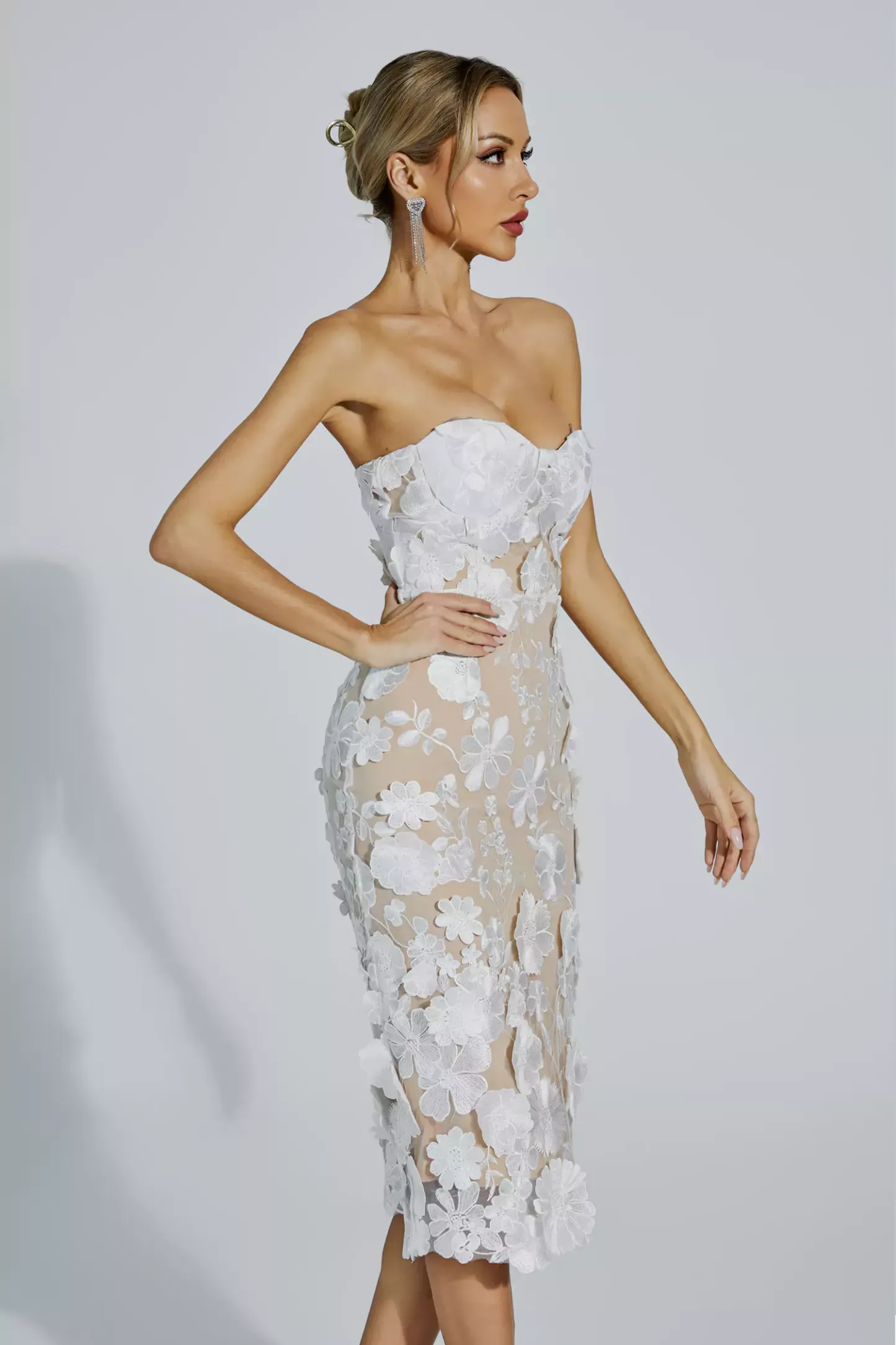Bradley White Lace Flower Off-shoulder Dress