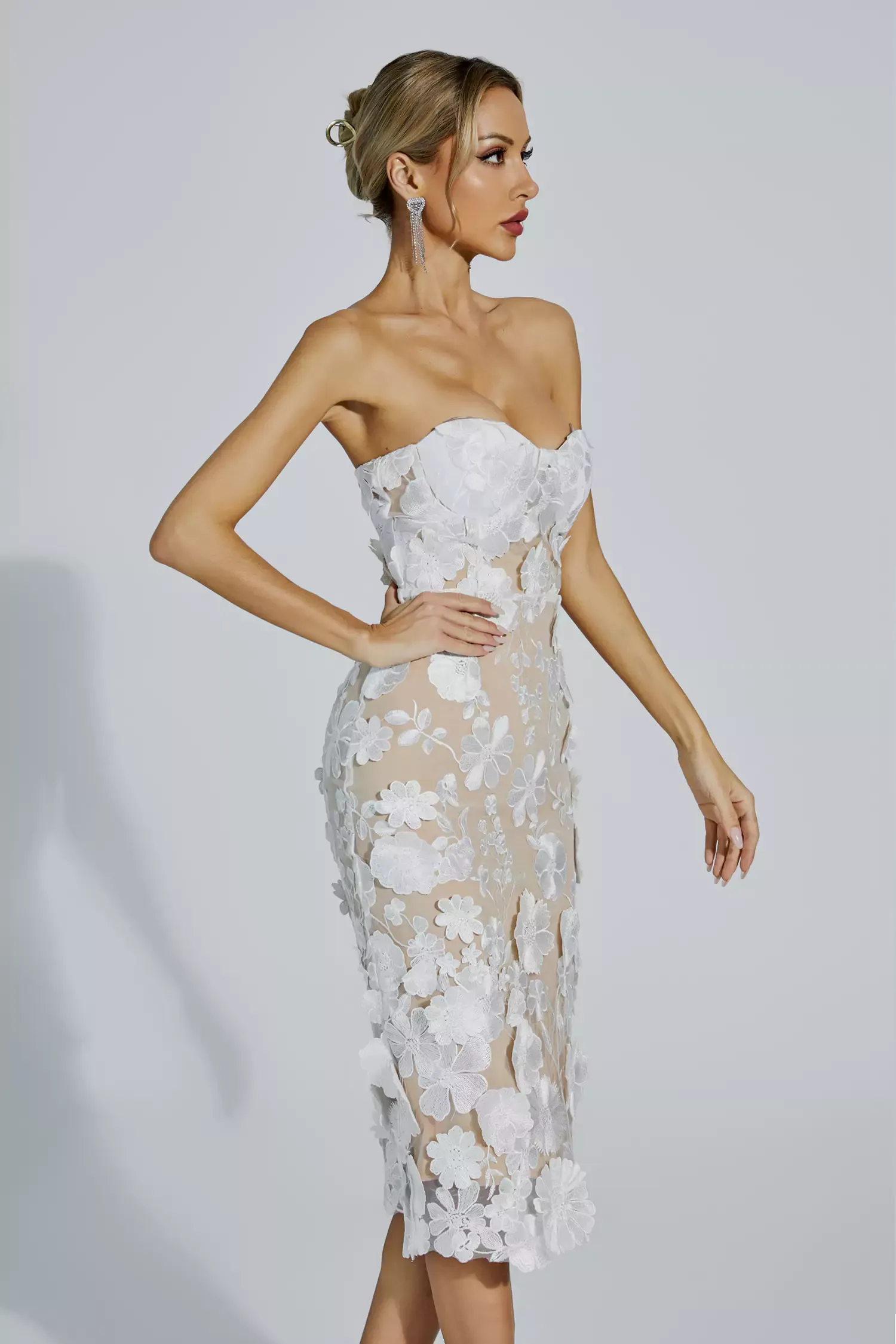 Bradley White Lace Flower Off-shoulder Dress
