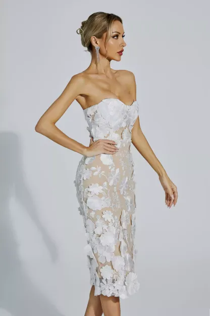 Bradley White Lace Flower Off-shoulder Dress