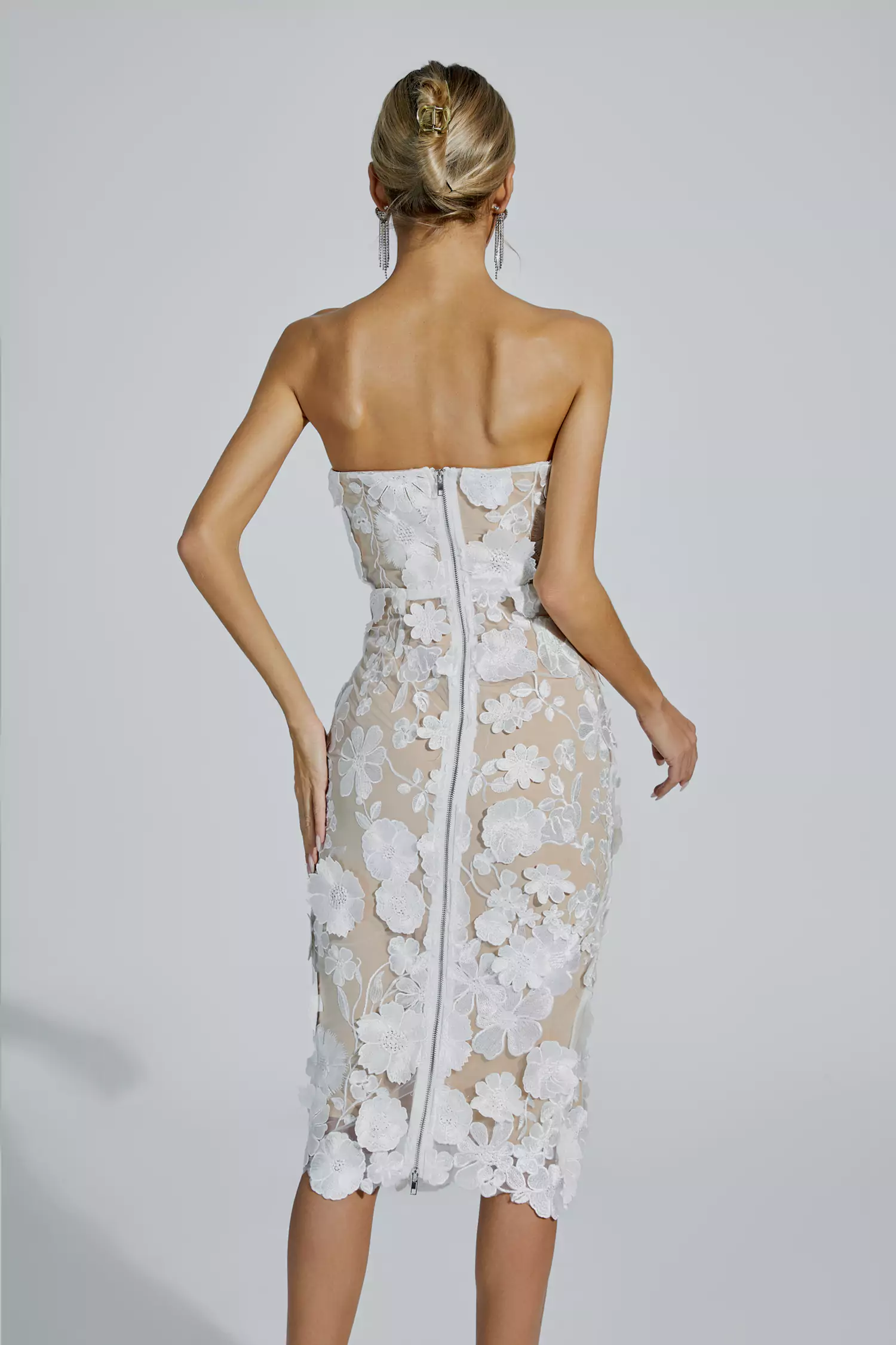 Bradley White Lace Flower Off-shoulder Dress