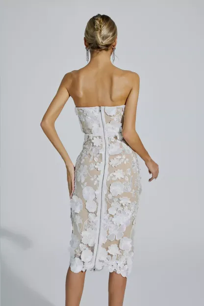Bradley White Lace Flower Off-shoulder Dress