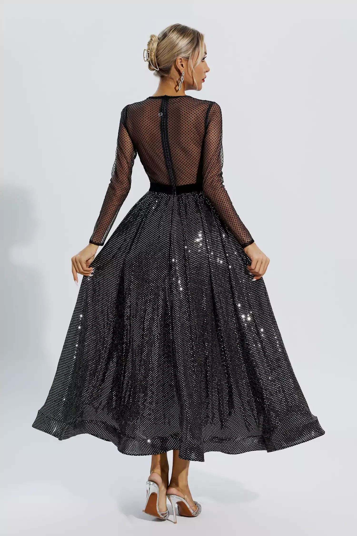 Derrick Black Floral Embroidery Maxi Dress