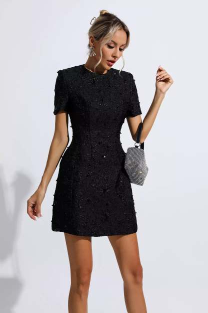 Pitman Black Jacquard Floral Mini Dress