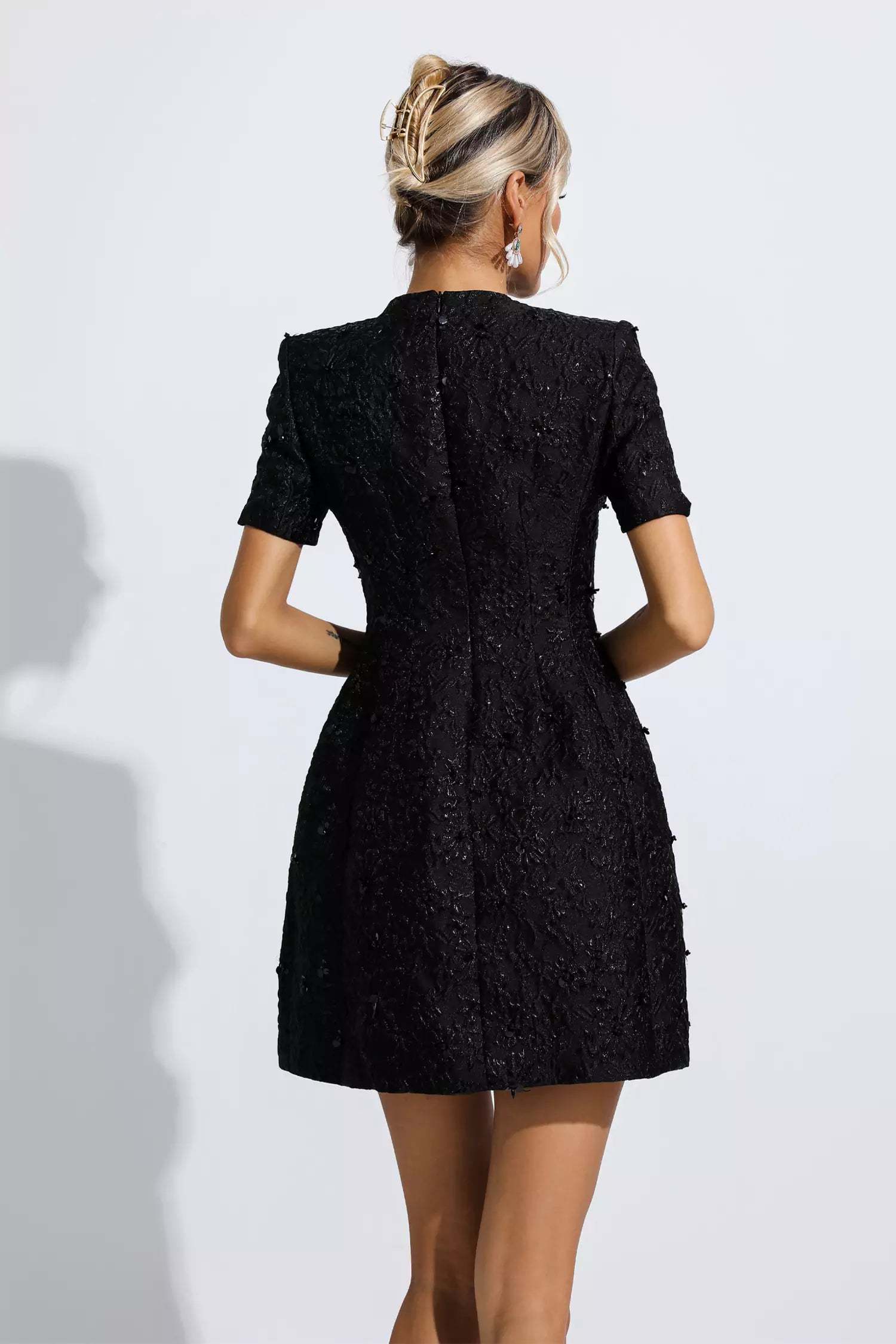 Pitman Black Jacquard Floral Mini Dress
