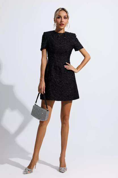 Pitman Black Jacquard Floral Mini Dress