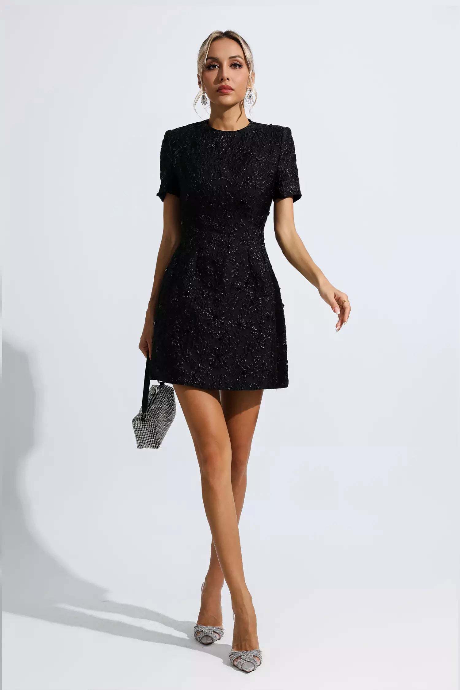 Pitman Black Jacquard Floral Mini Dress