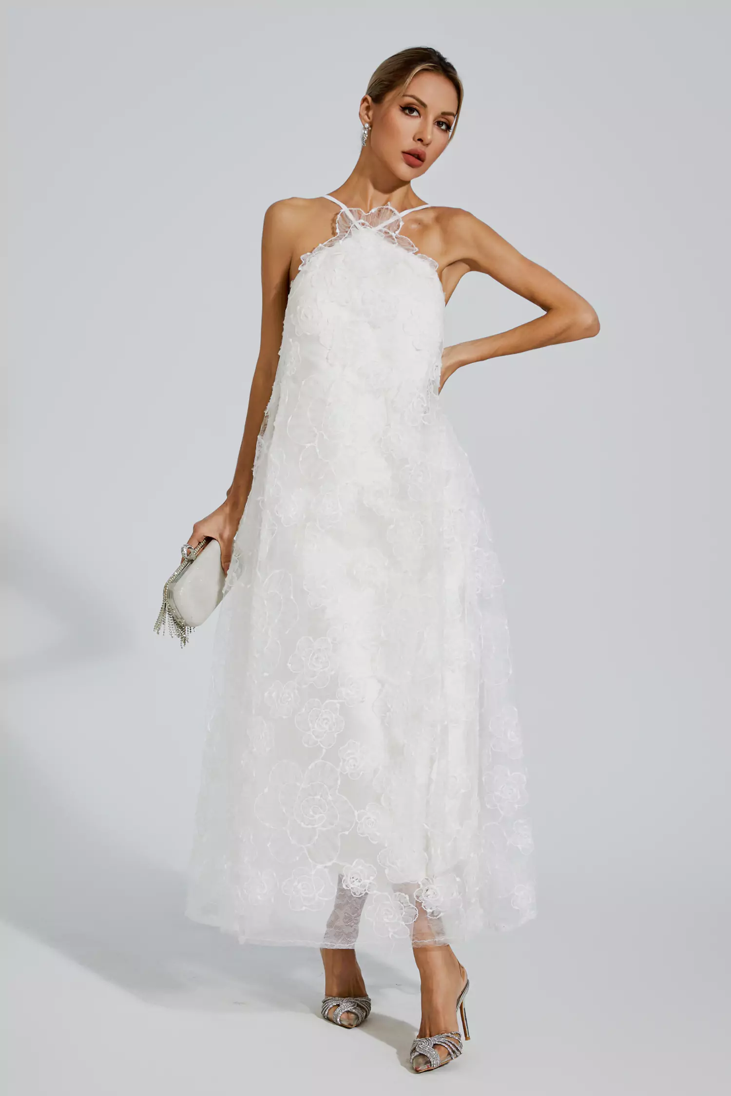 Alerander White Lace Flower Maxi Dress
