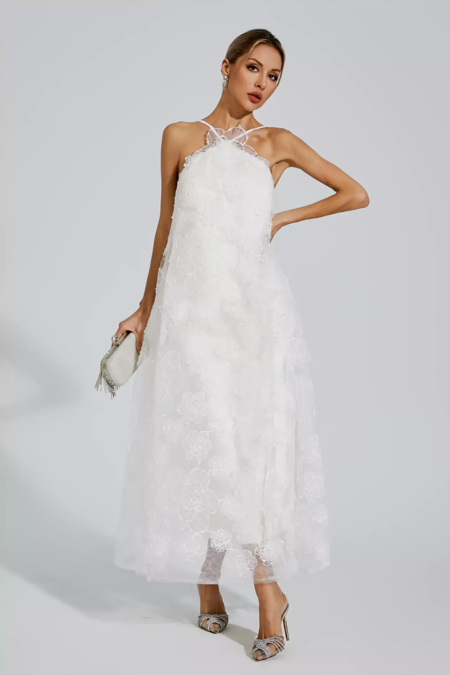 Alerander White Lace Flower Maxi Dress