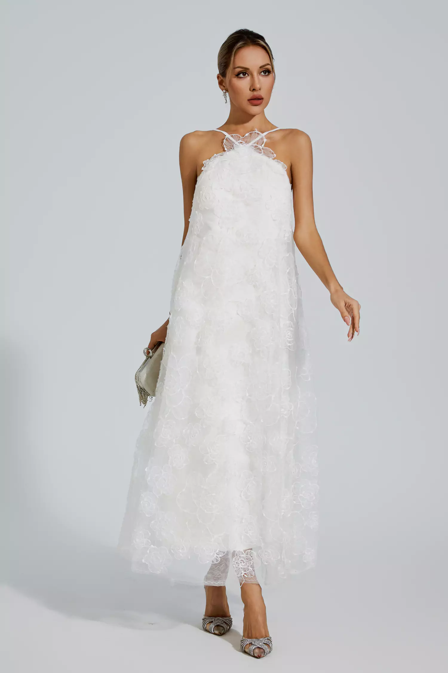 Alerander White Lace Flower Maxi Dress