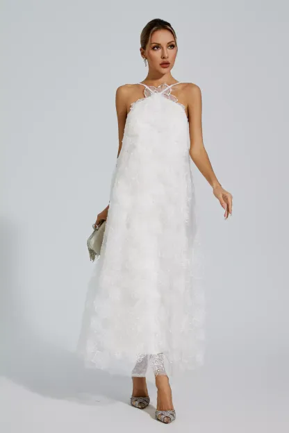 Alerander White Lace Flower Maxi Dress