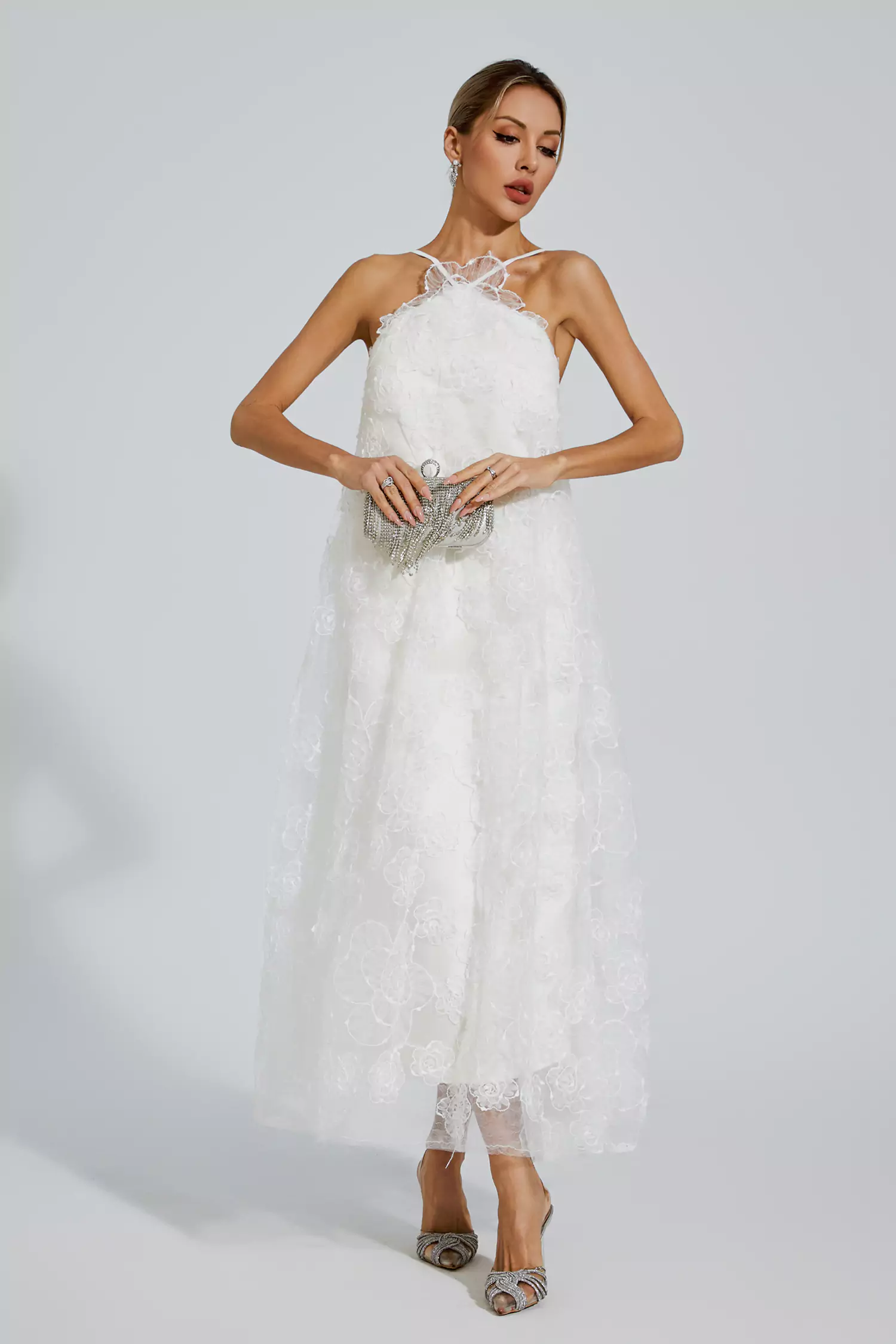 Alerander White Lace Flower Maxi Dress
