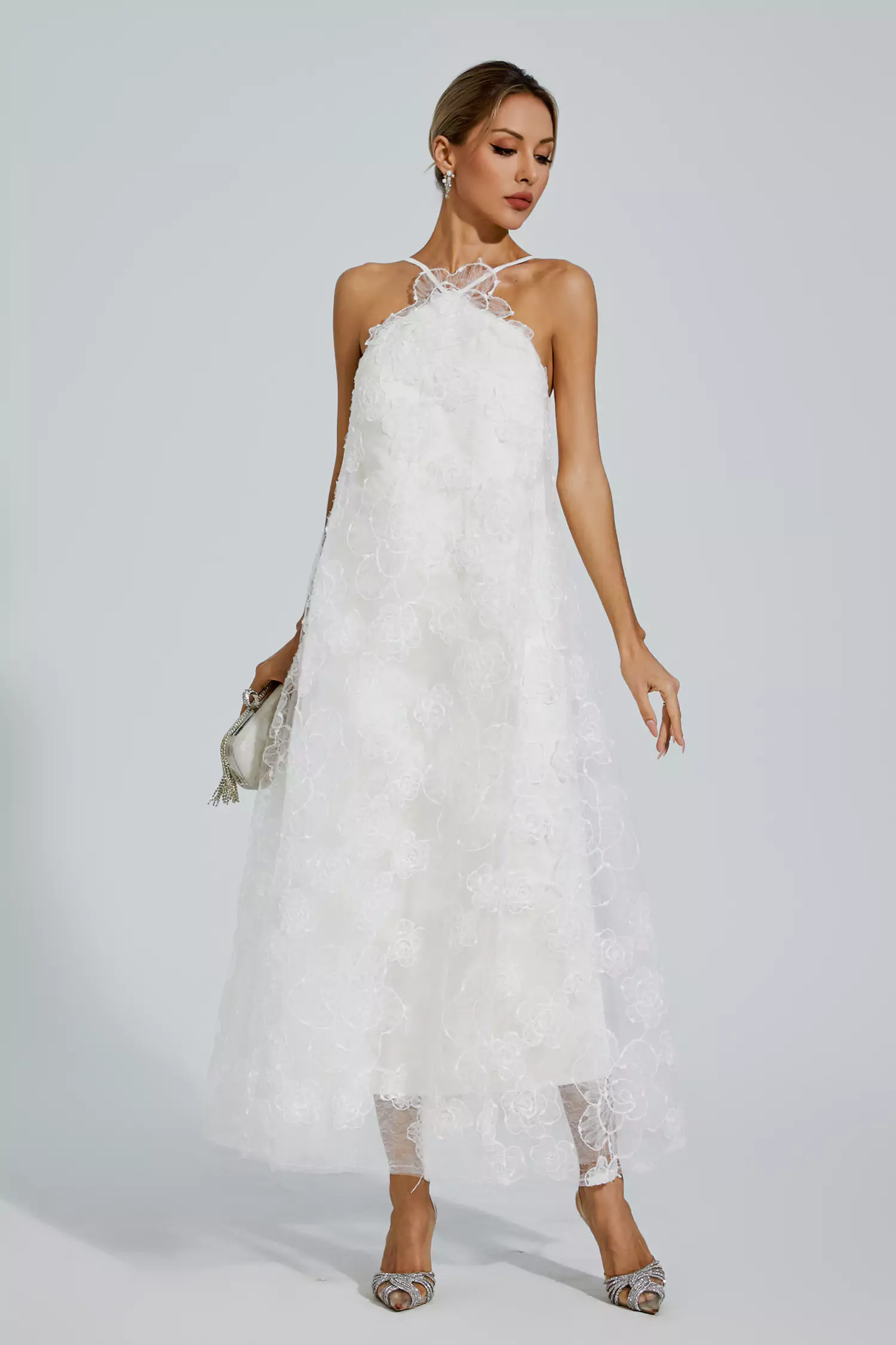 Alerander White Lace Flower Maxi Dress