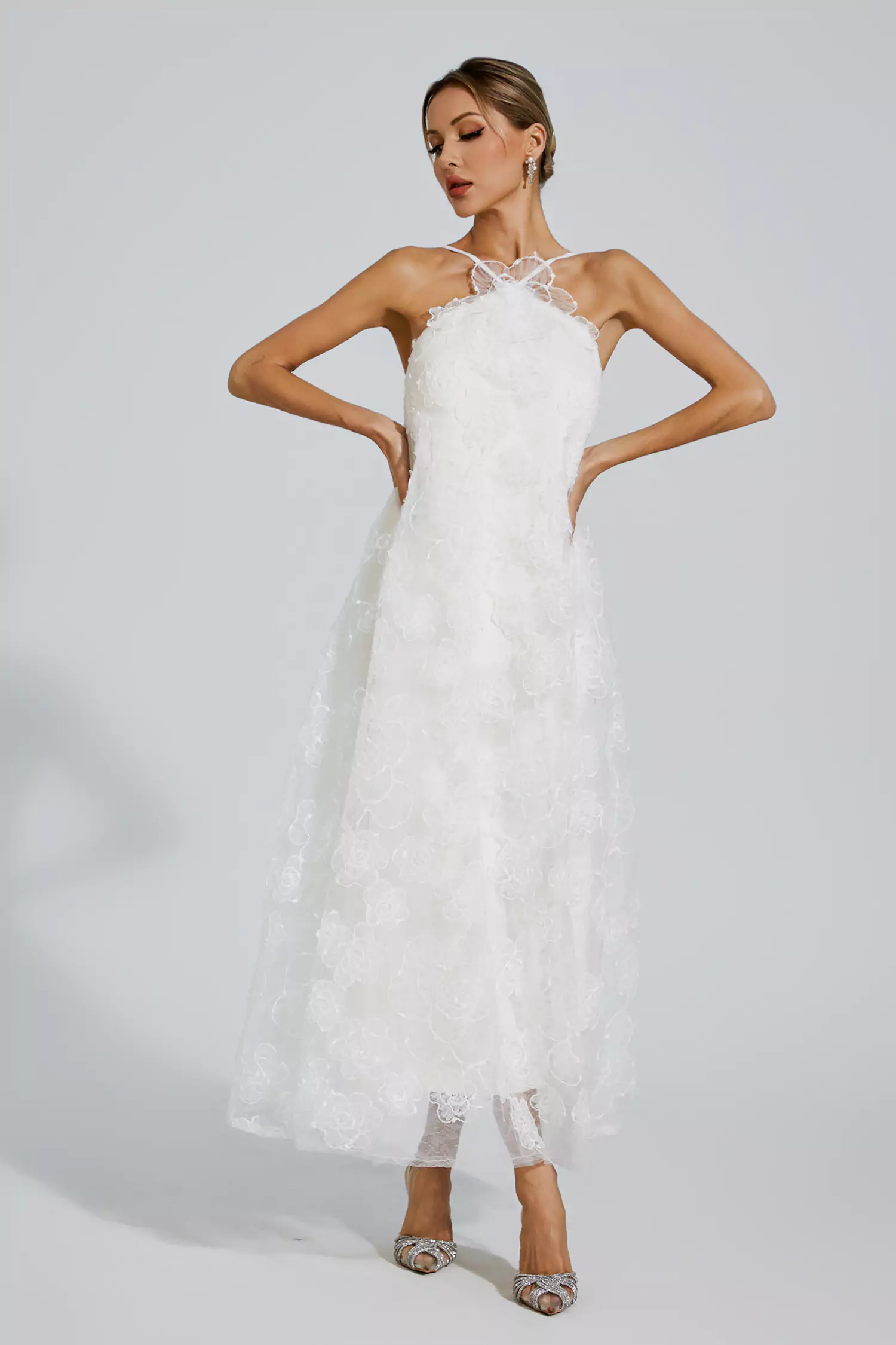 Alerander White Lace Flower Maxi Dress