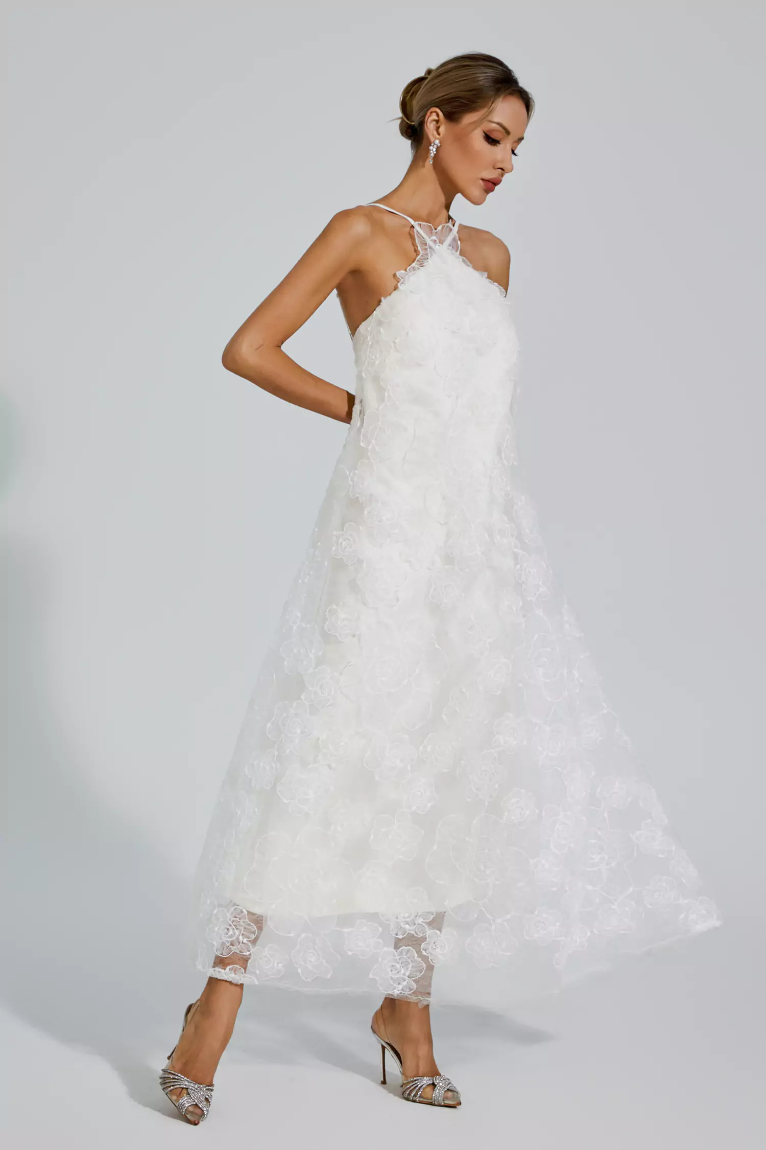 Alerander White Lace Flower Maxi Dress