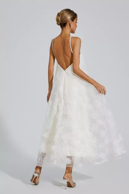 Alerander White Lace Flower Maxi Dress