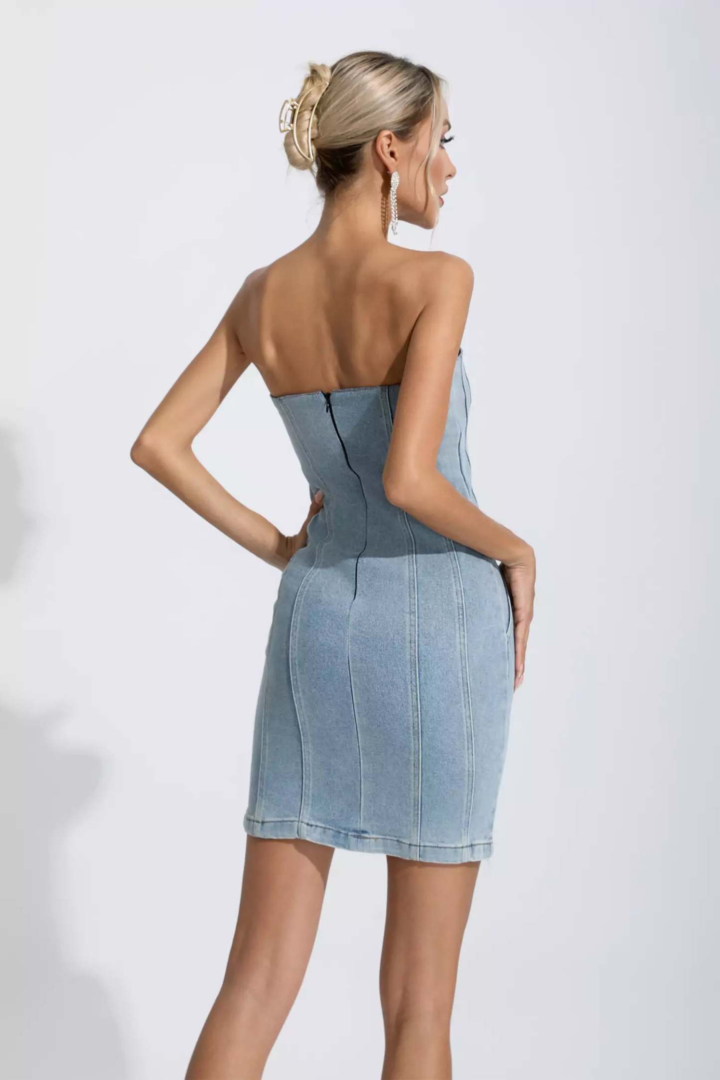 Trista Denim Blue Flower Embellished Dress