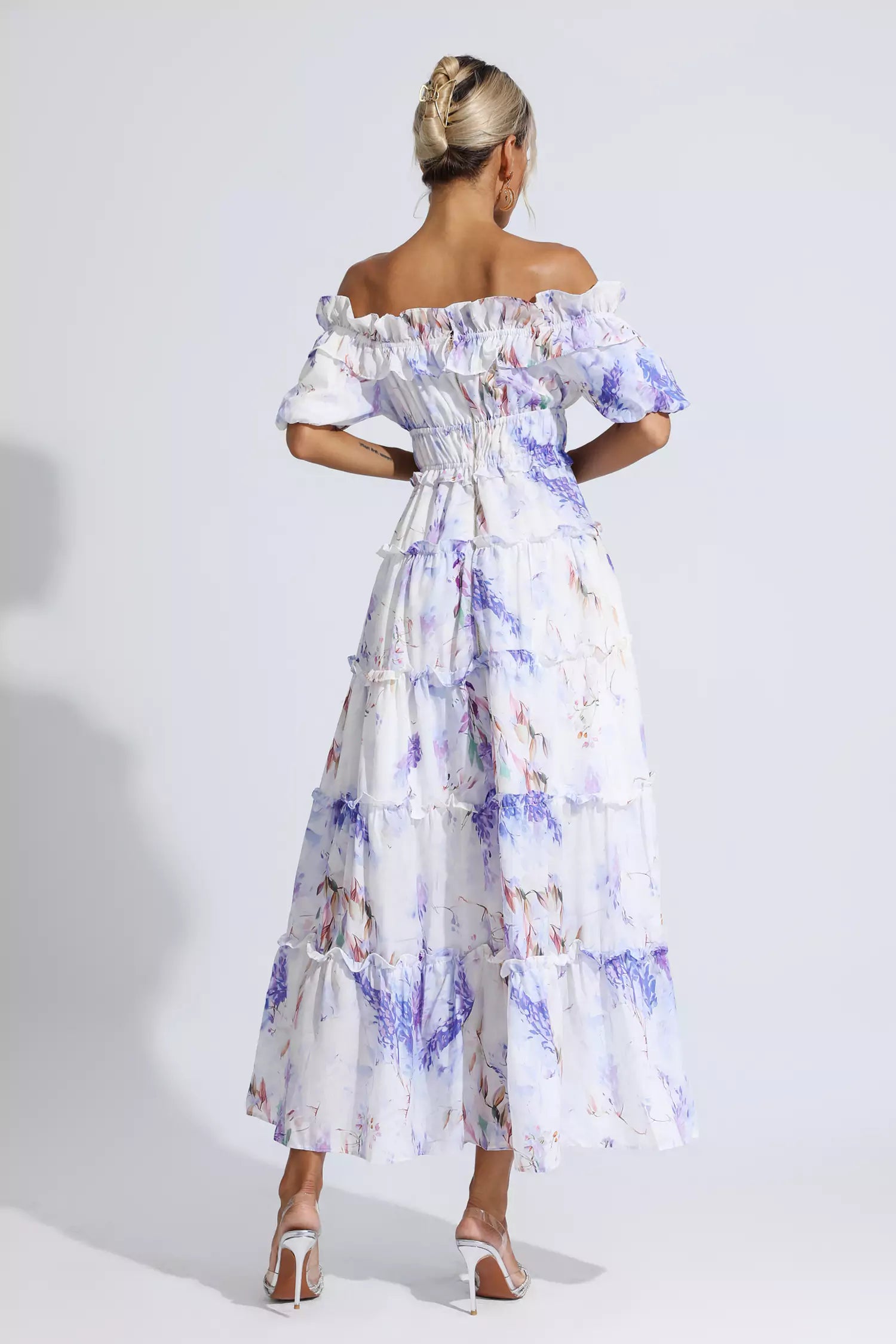 Corey Purple Floral Ruched Maxi Dress