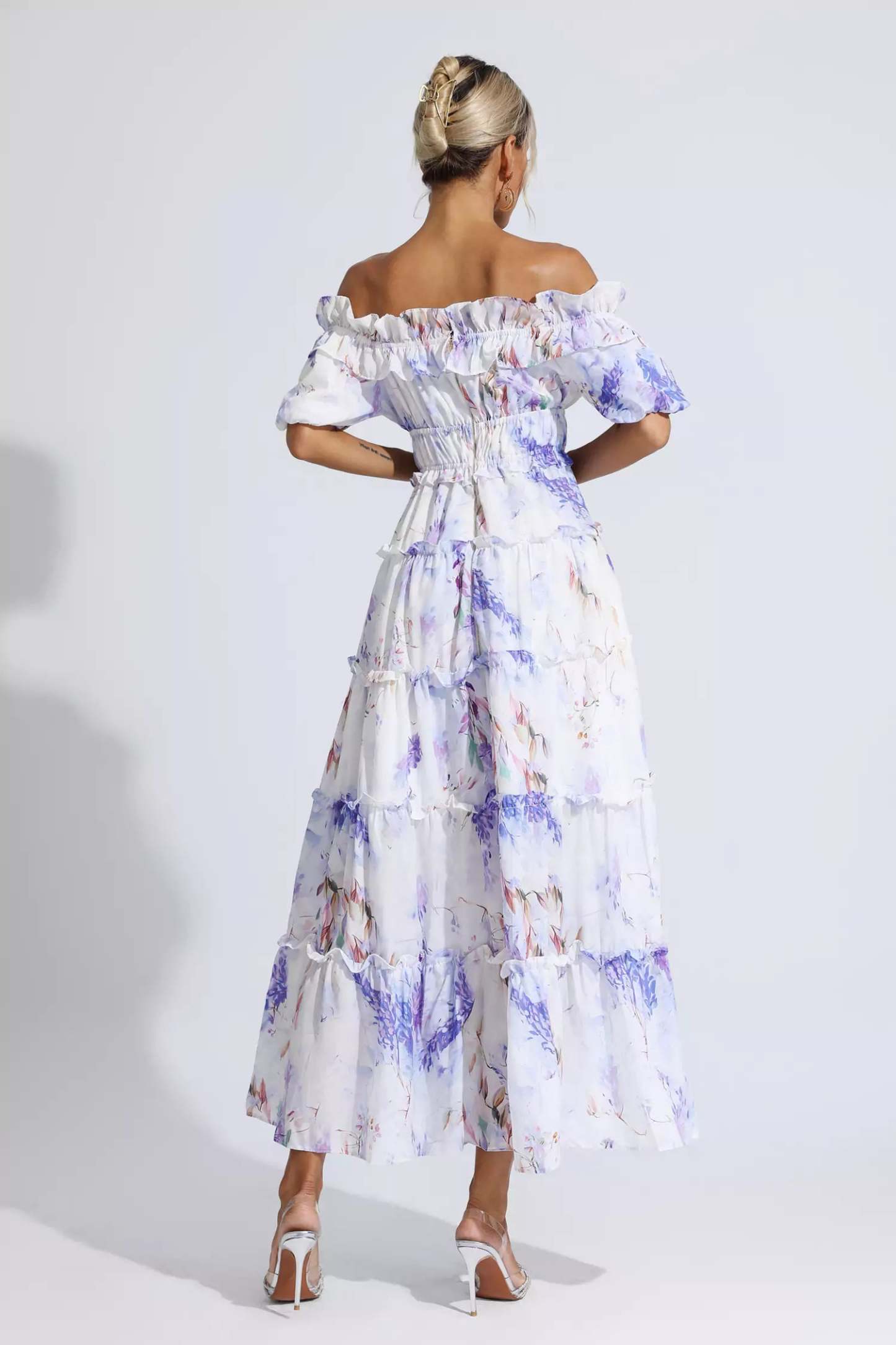 Corey Purple Floral Ruched Maxi Dress