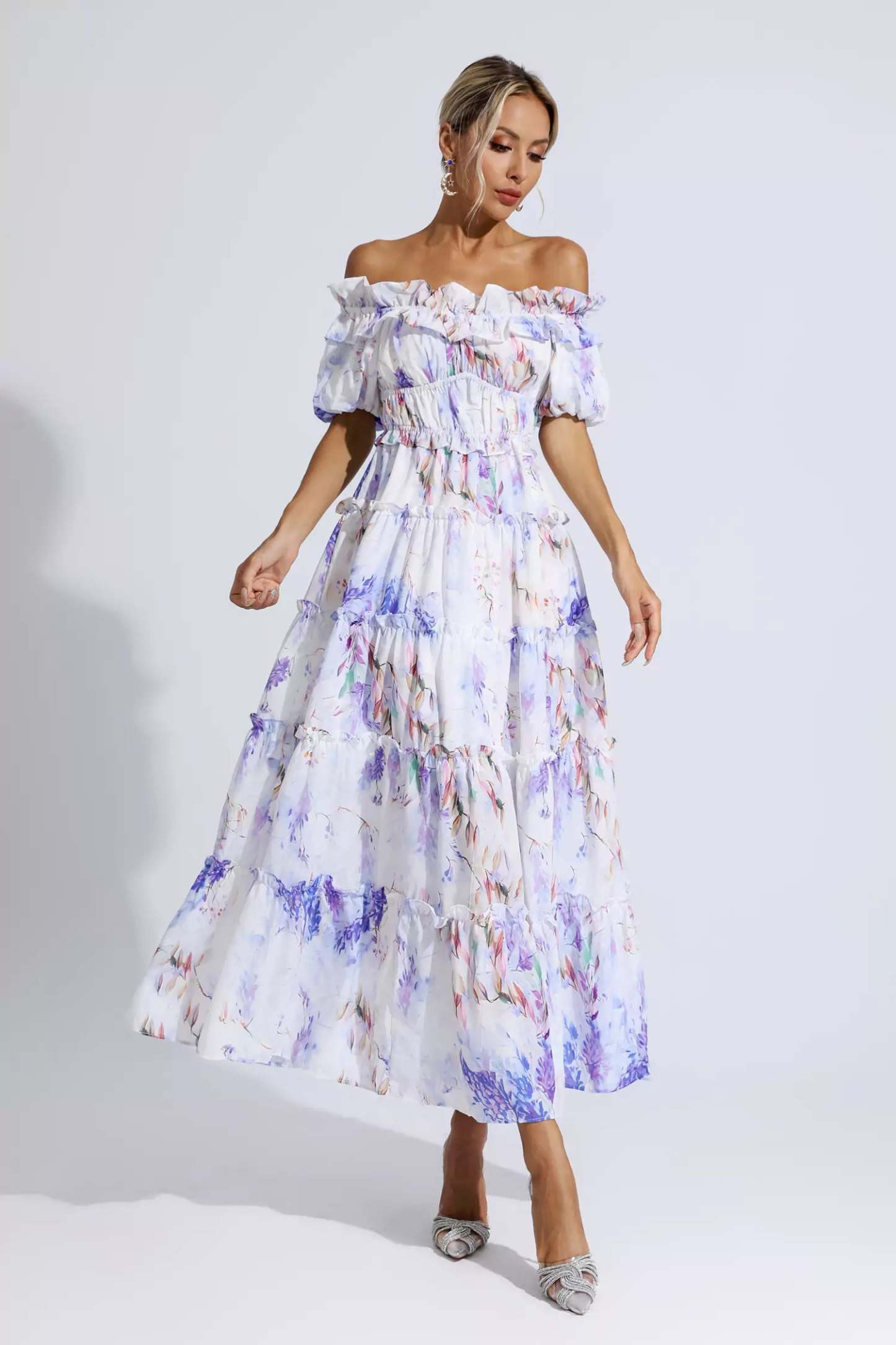 Corey Purple Floral Ruched Maxi Dress