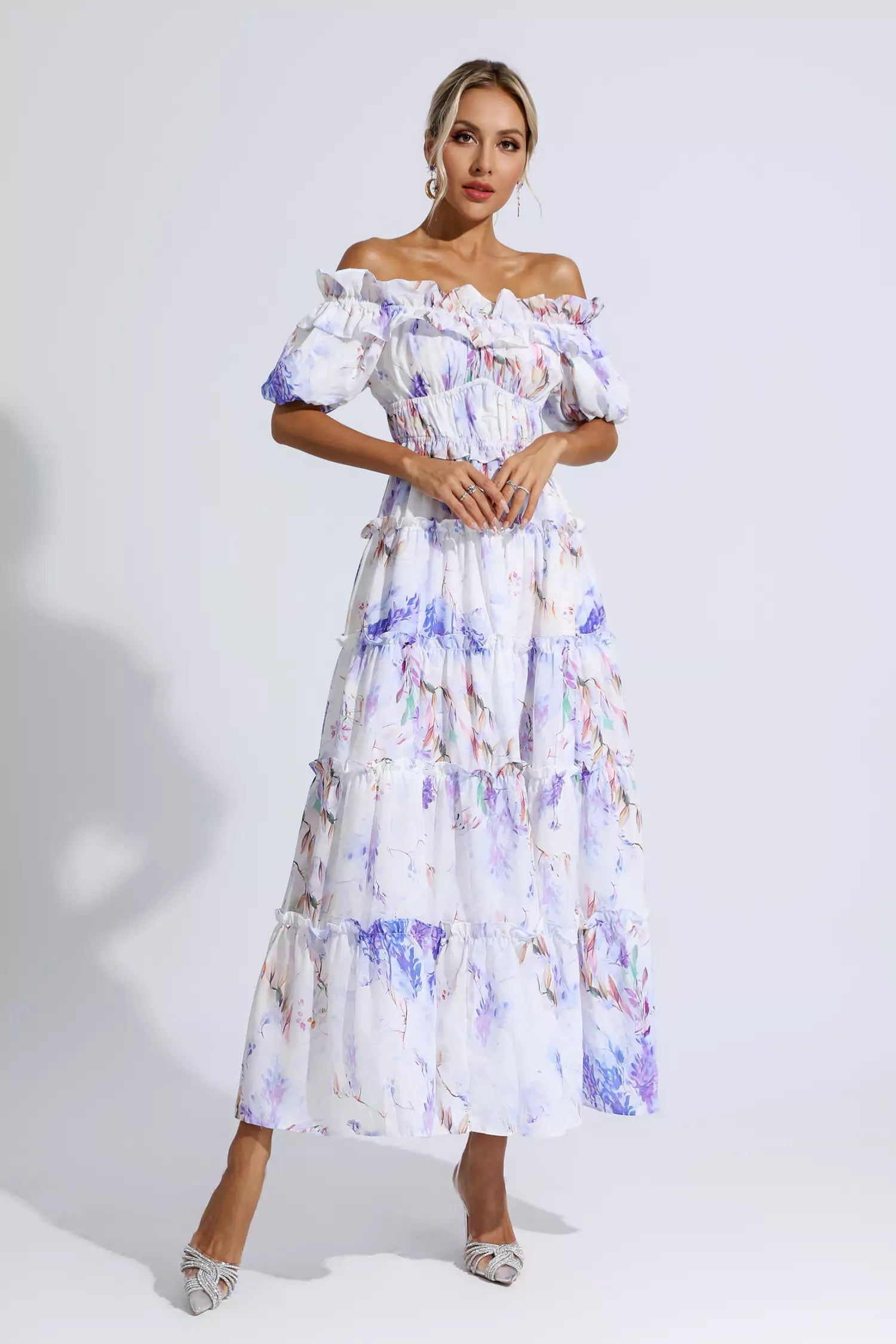 Corey Purple Floral Ruched Maxi Dress