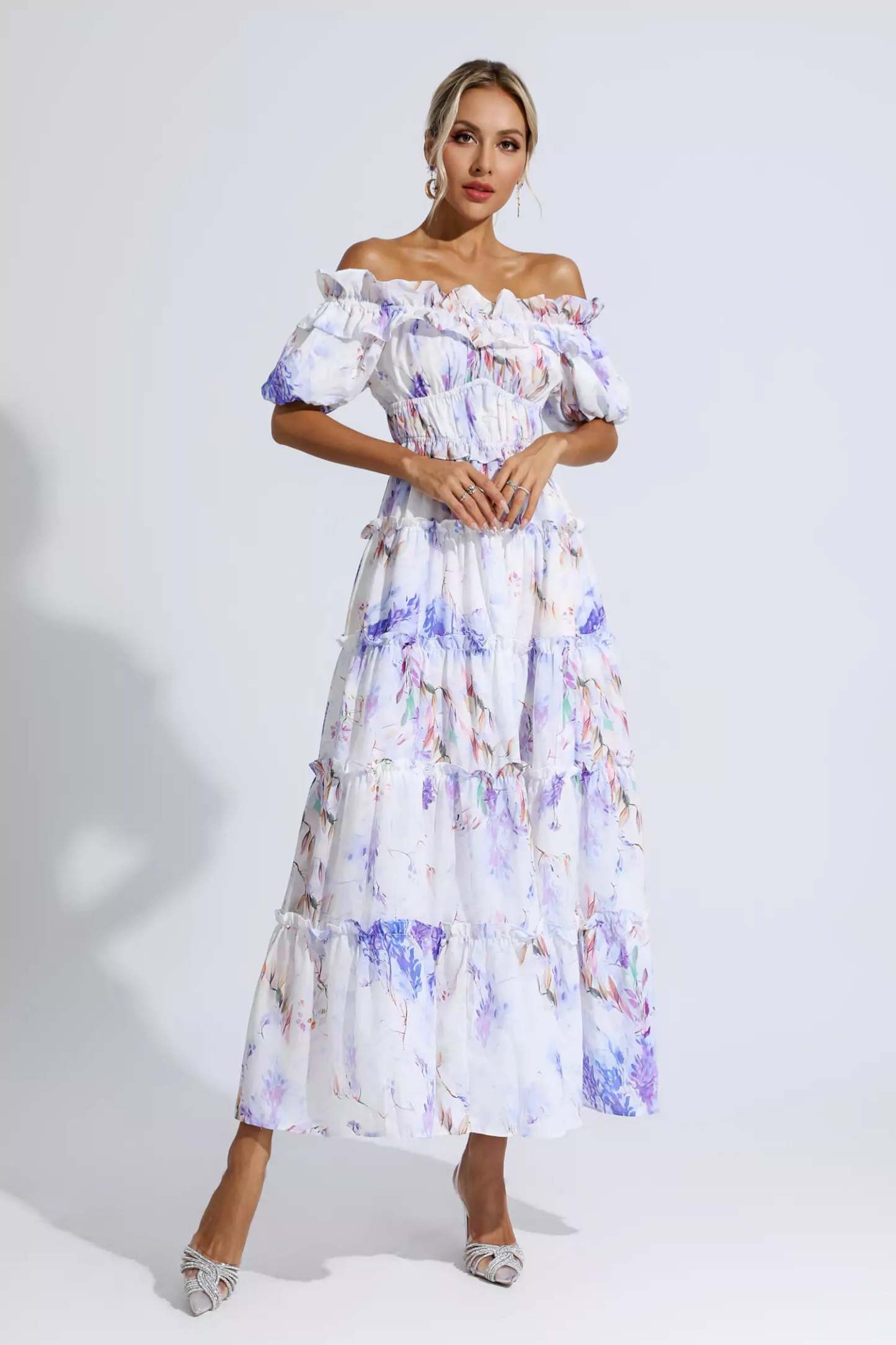 Corey Purple Floral Ruched Maxi Dress
