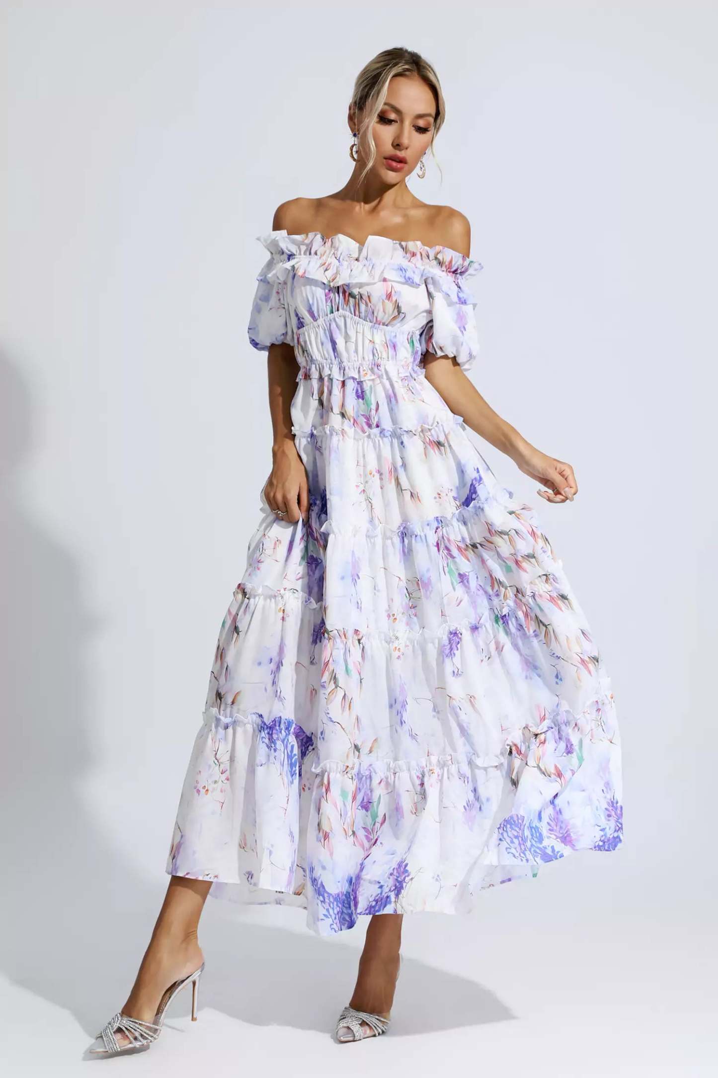 Corey Purple Floral Ruched Maxi Dress