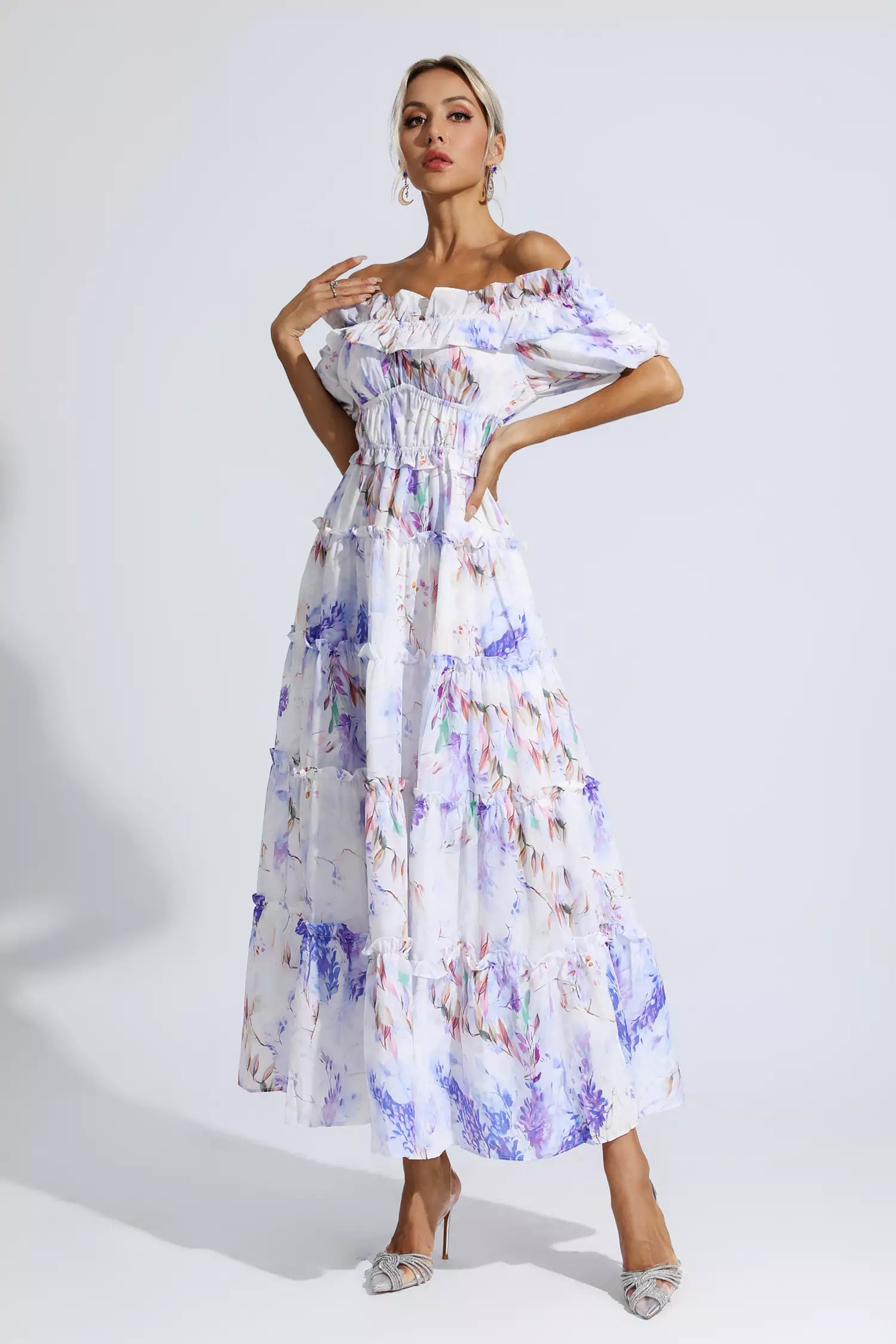 Corey Purple Floral Ruched Maxi Dress
