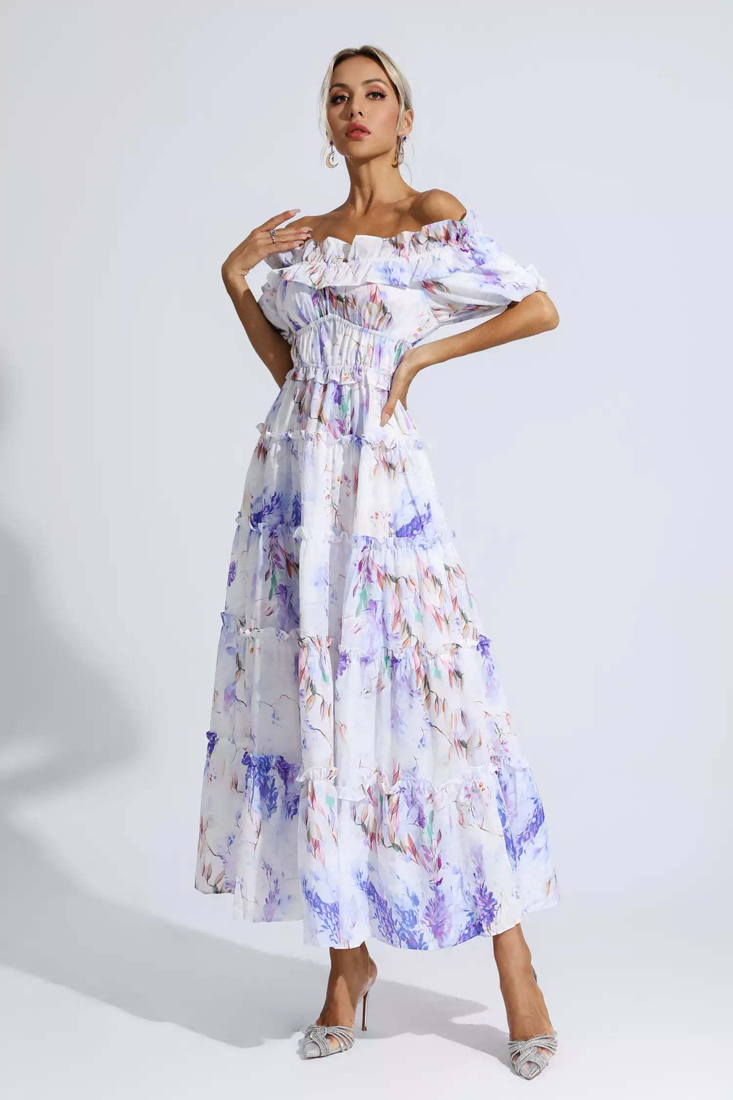 Corey Purple Floral Ruched Maxi Dress