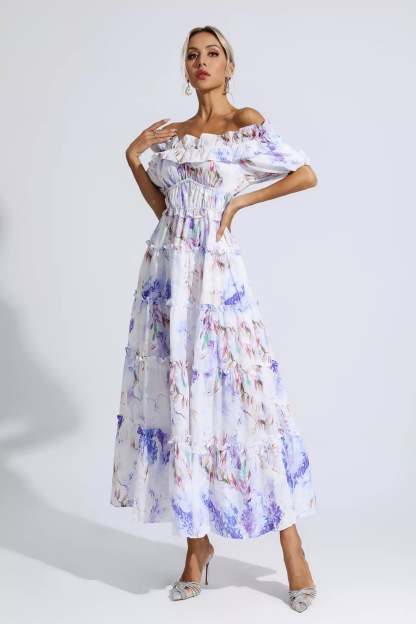 Corey Purple Floral Ruched Maxi Dress