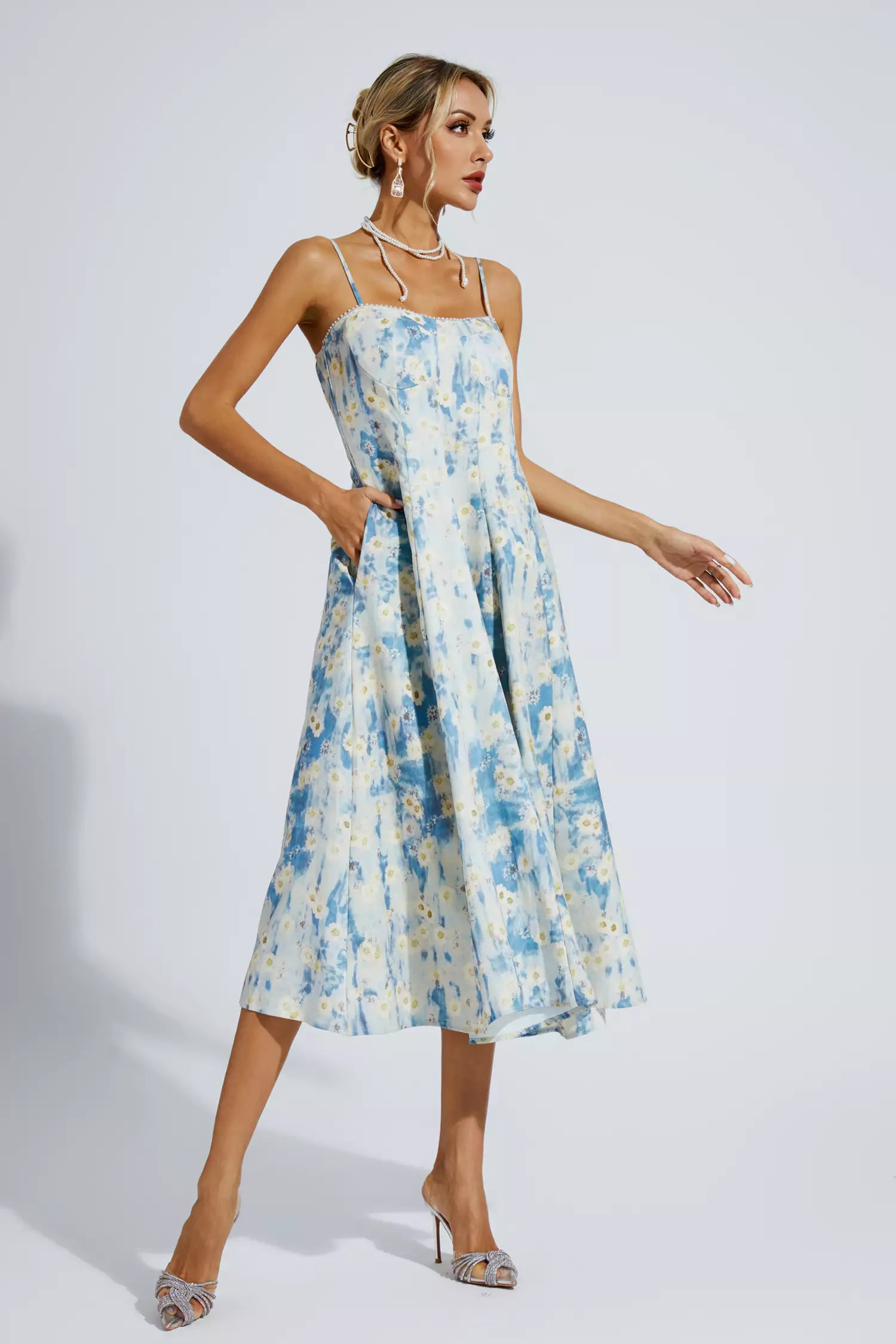 Marcus Blue Floral Slip Maxi Dress