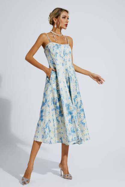 Marcus Blue Floral Slip Maxi Dress
