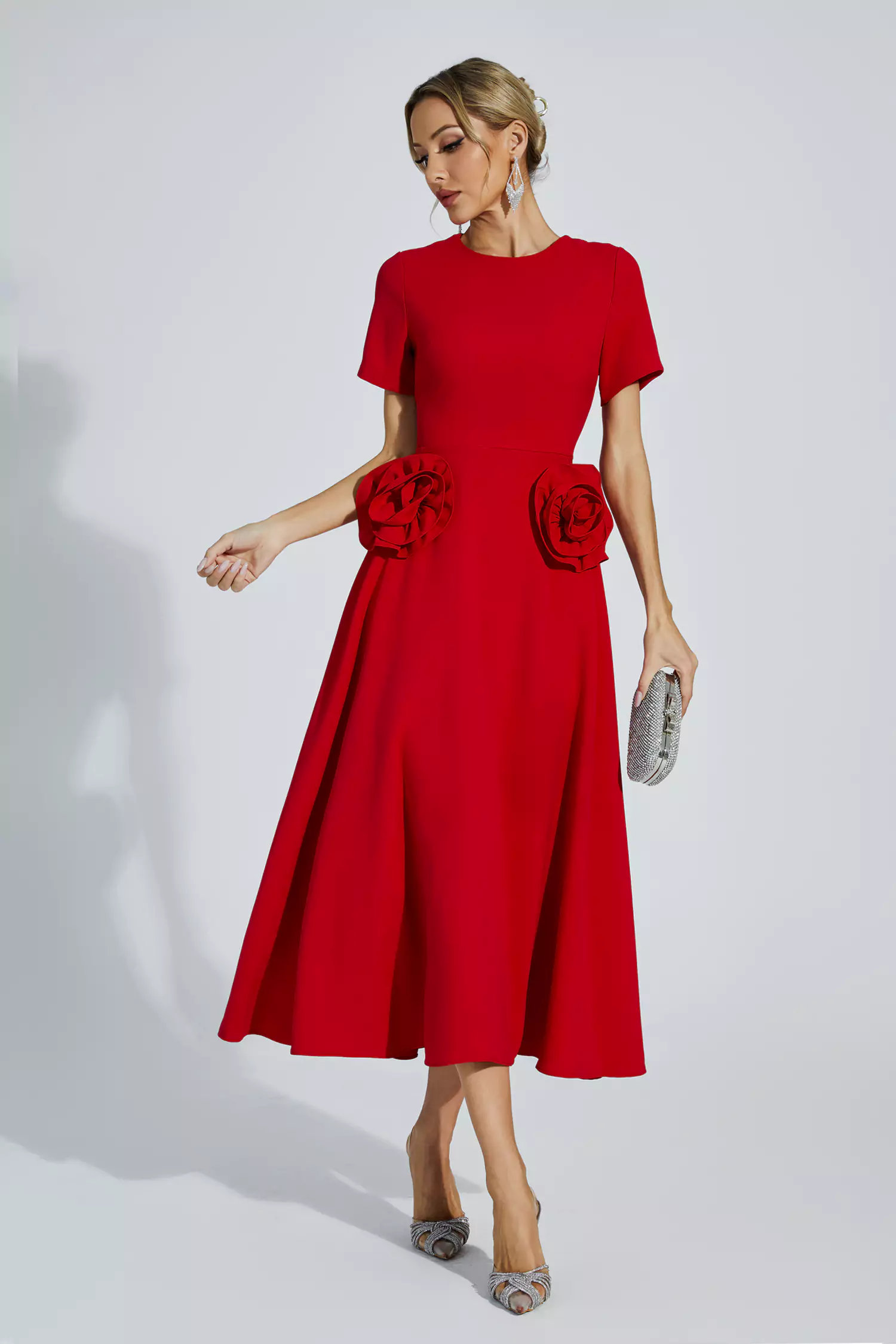 Jesse Red Flower Midi Dress