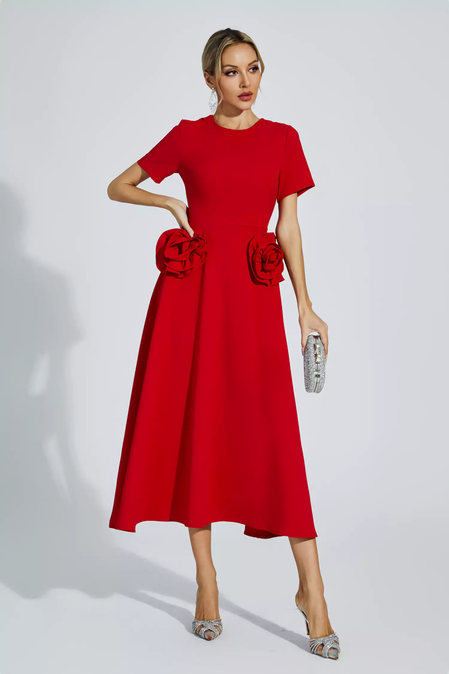 Jesse Red Flower Midi Dress