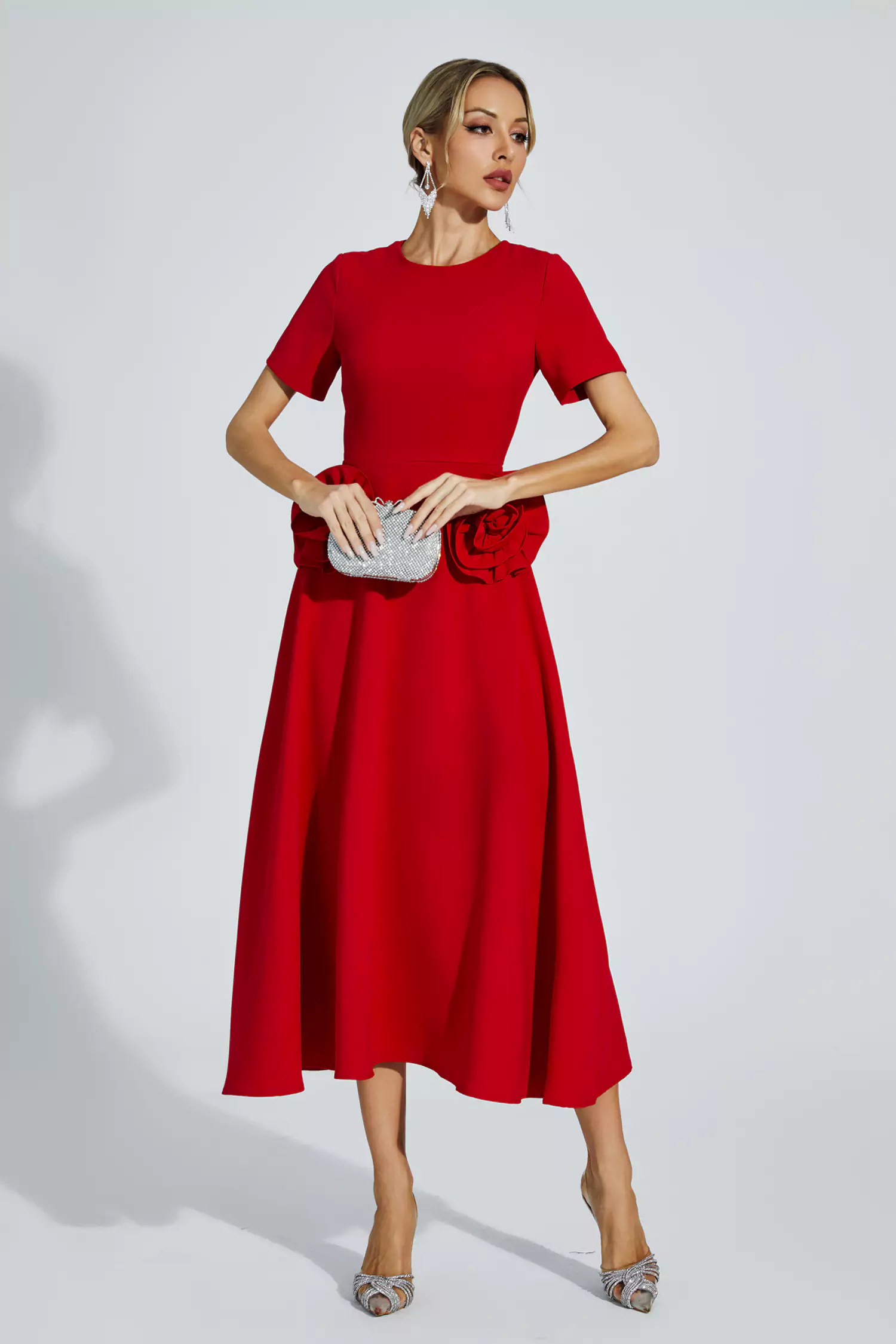 Jesse Red Flower Midi Dress