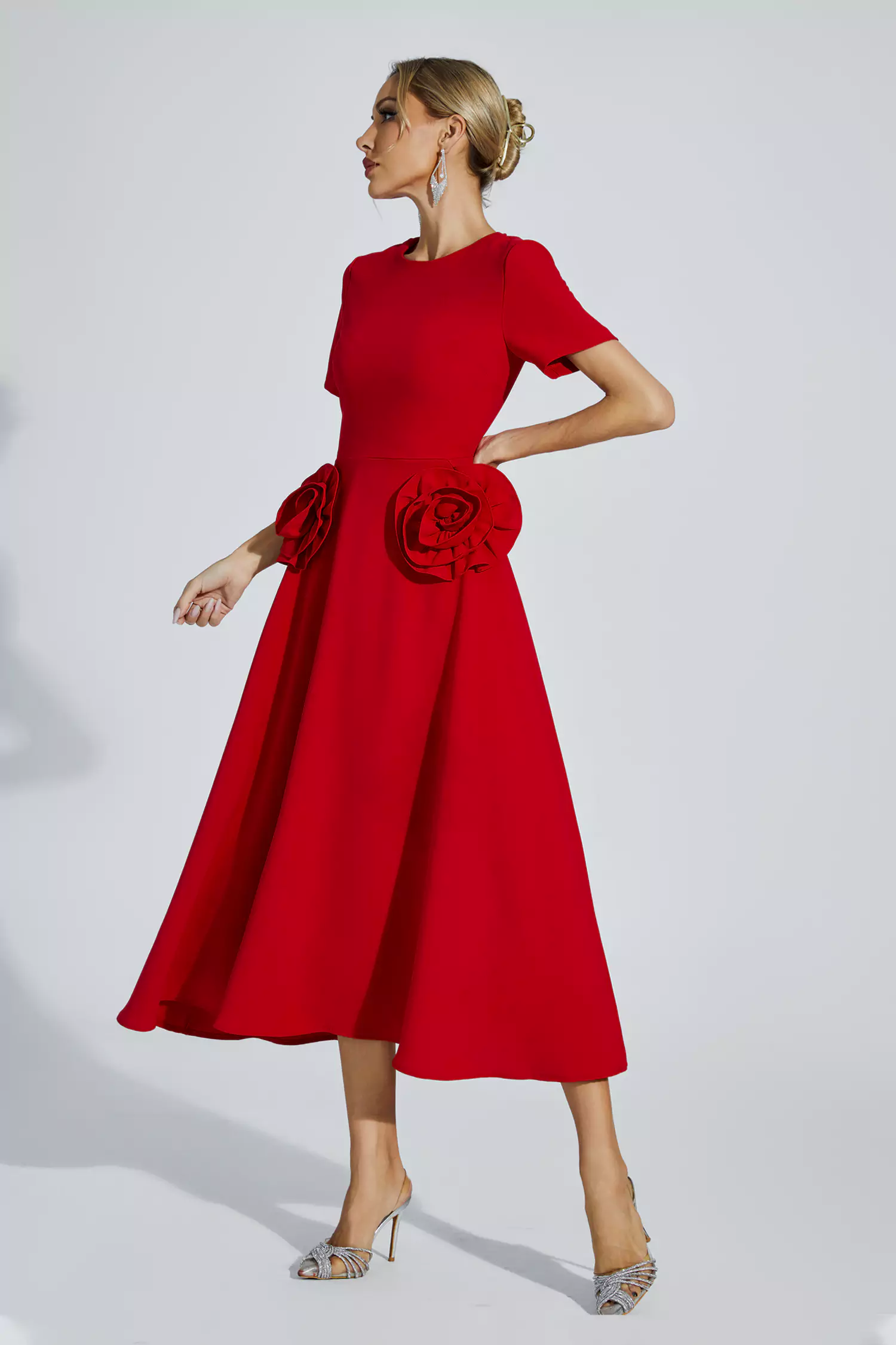 Jesse Red Flower Midi Dress