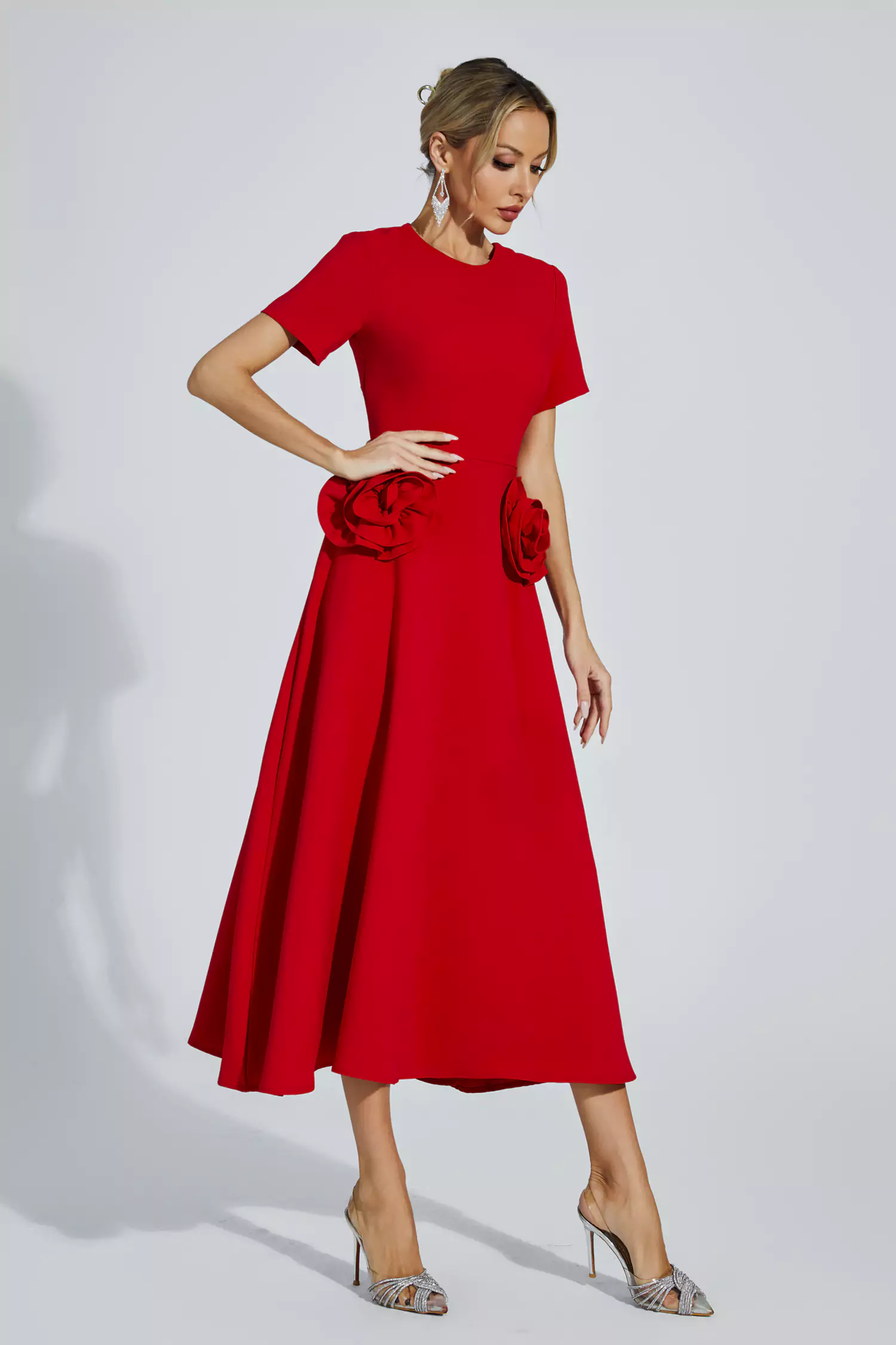Jesse Red Flower Midi Dress
